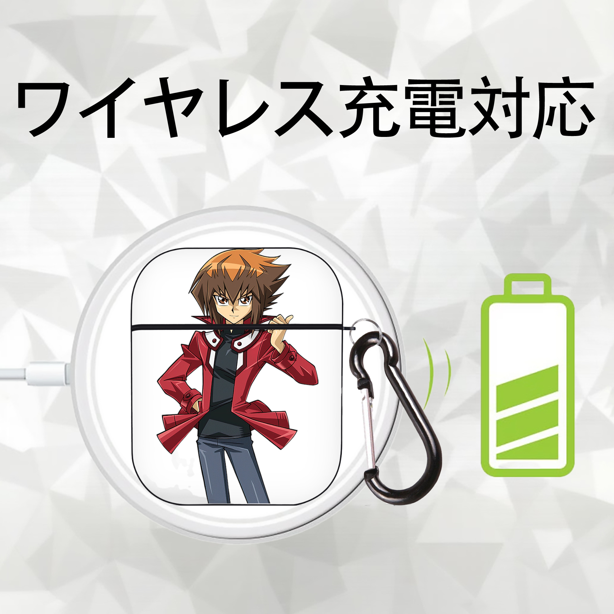 遊☆戯☆王 Yu-Gi-Oh! AirPods 第2世代保護ケース ハードシェル ブラック 耐衝撃・防指紋・カラビナ付き
