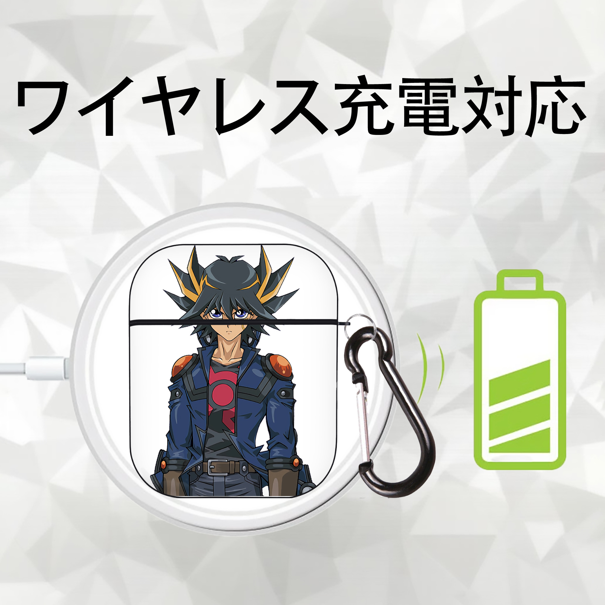 遊☆戯☆王 Yu-Gi-Oh! AirPods 第2世代保護ケース ハードシェル ブラック 耐衝撃・防指紋・カラビナ付き