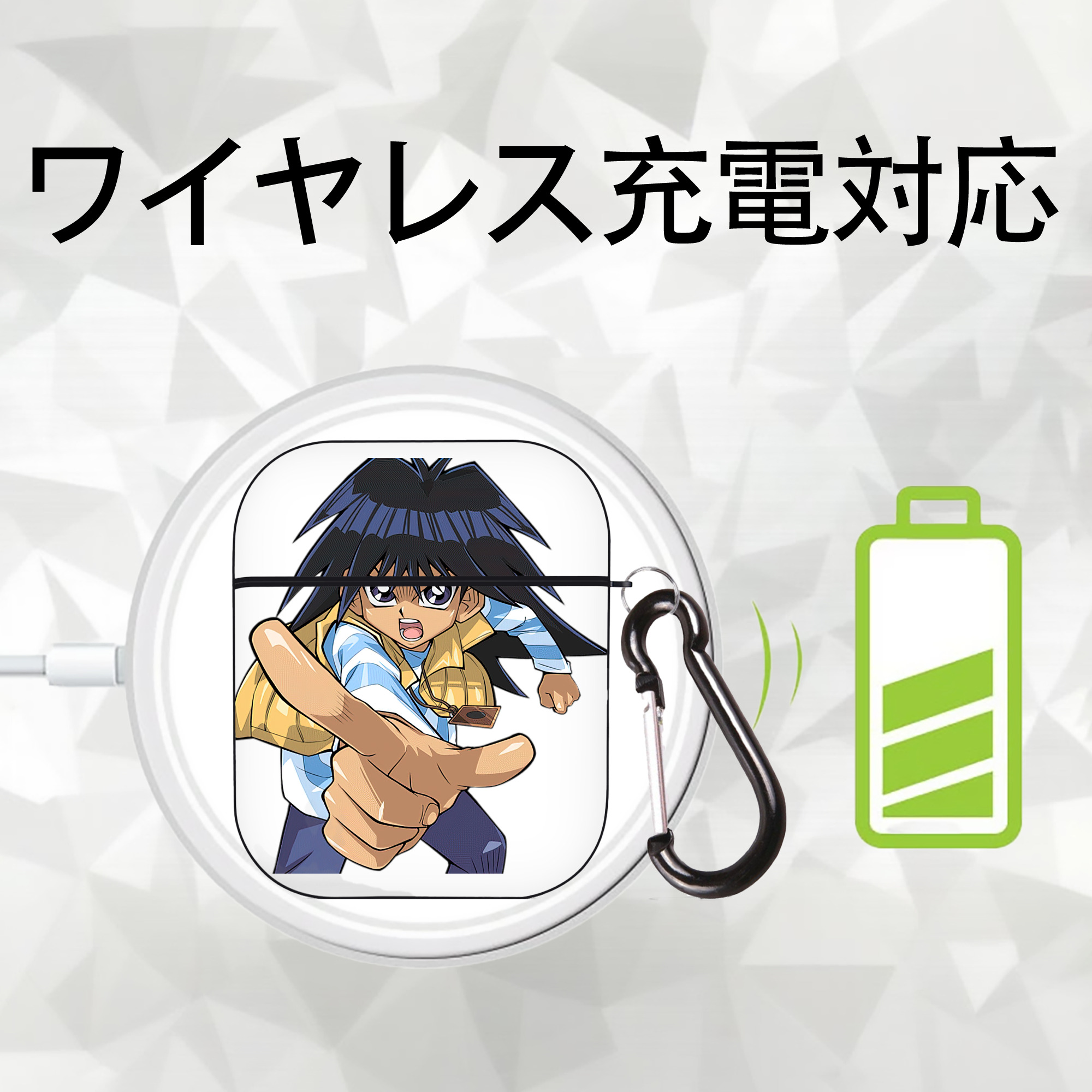 遊☆戯☆王 Yu-Gi-Oh! AirPods 第2世代保護ケース ハードシェル ブラック 耐衝撃・防指紋・カラビナ付き