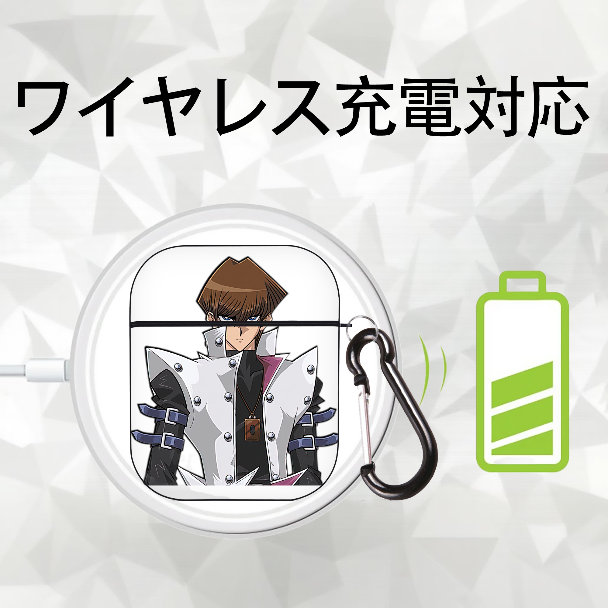 遊☆戯☆王 Yu-Gi-Oh! AirPods 第2世代保護ケース ハードシェル ブラック 耐衝撃・防指紋・カラビナ付き
