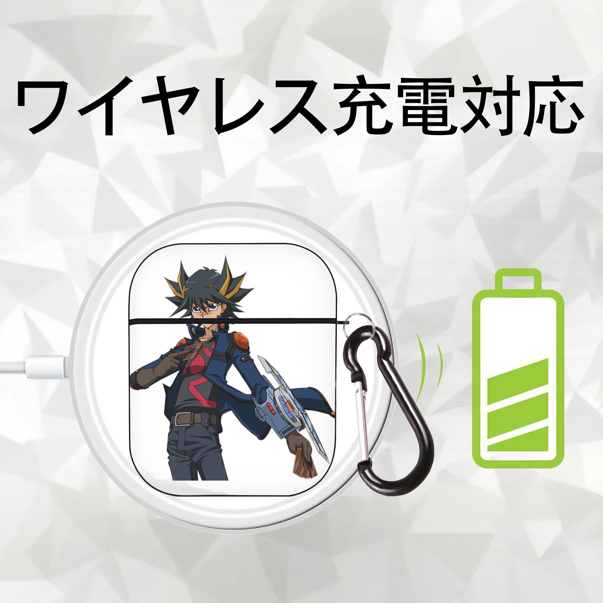 遊☆戯☆王 Yu-Gi-Oh! AirPods 第2世代保護ケース ハードシェル ブラック 耐衝撃・防指紋・カラビナ付き