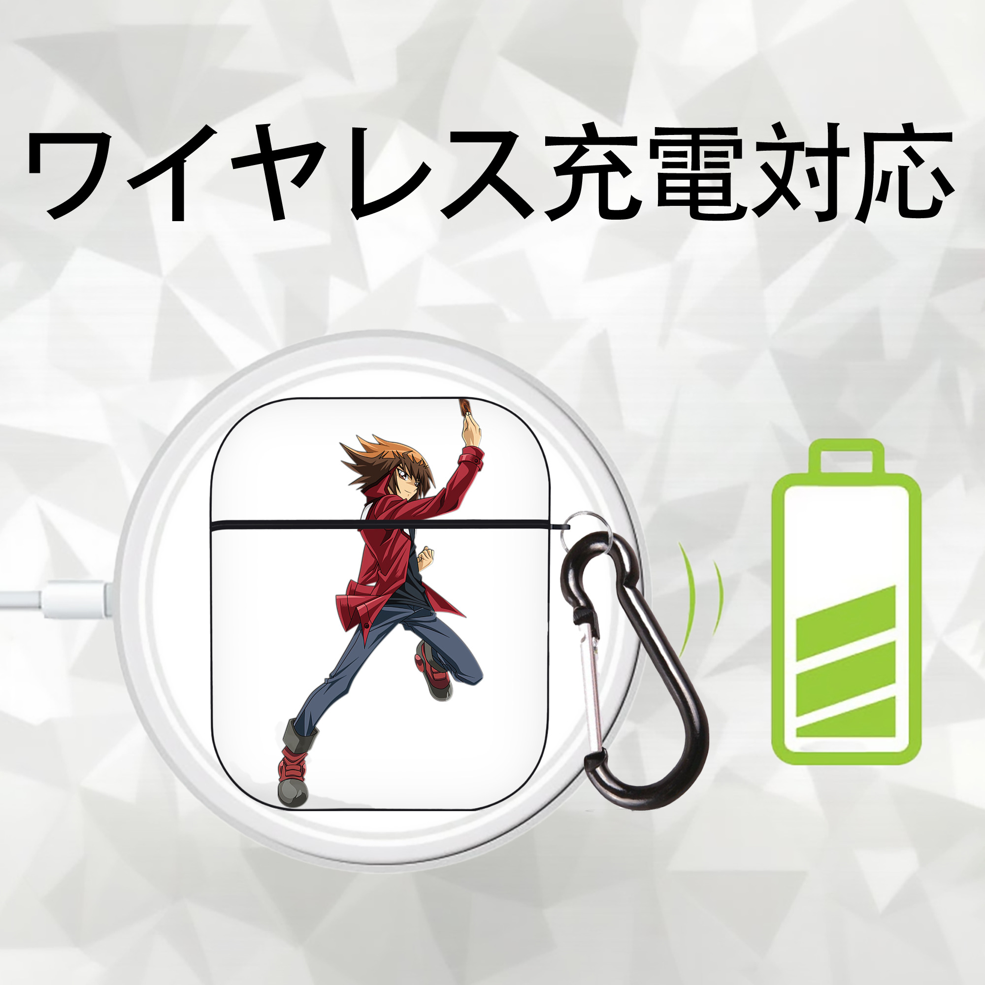 遊☆戯☆王 Yu-Gi-Oh! AirPods 第2世代保護ケース ハードシェル ブラック 耐衝撃・防指紋・カラビナ付き