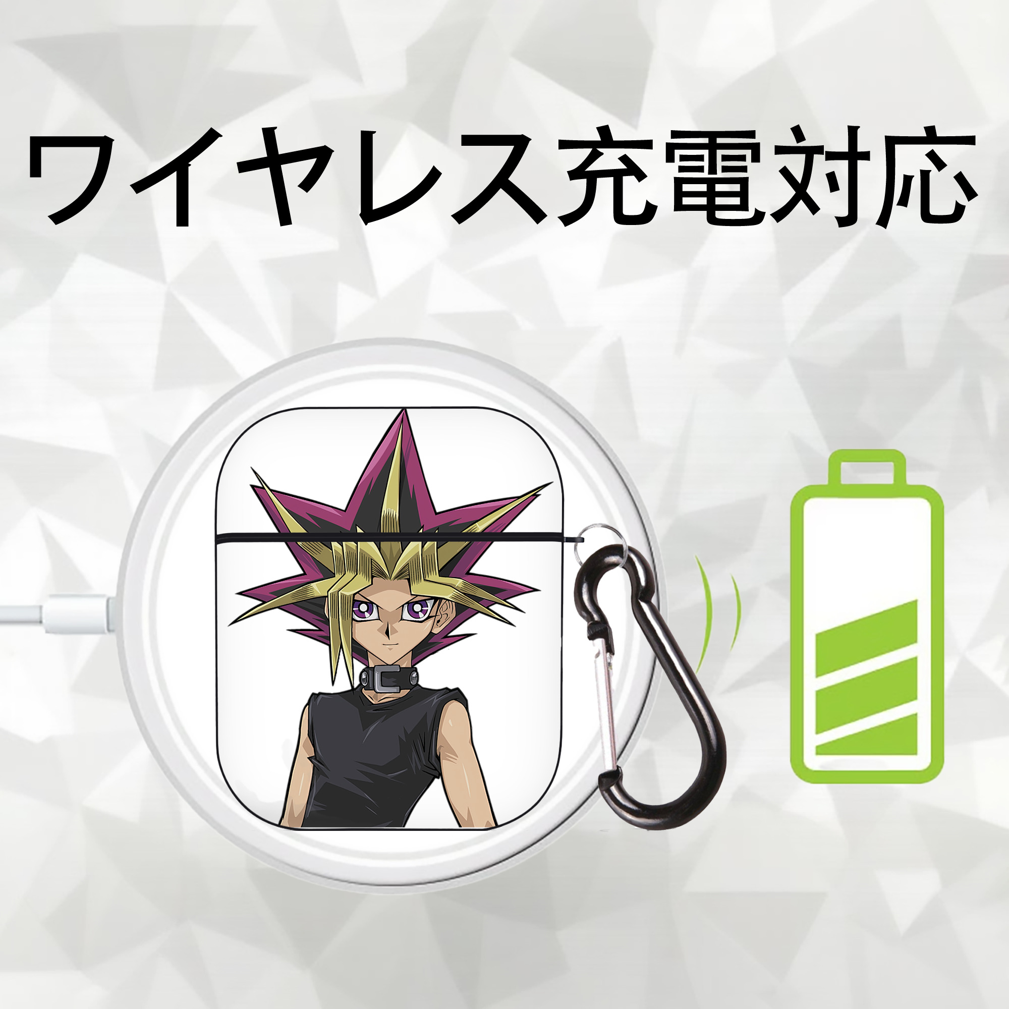 遊☆戯☆王 Yu-Gi-Oh! AirPods 第2世代保護ケース ハードシェル ブラック 耐衝撃・防指紋・カラビナ付き