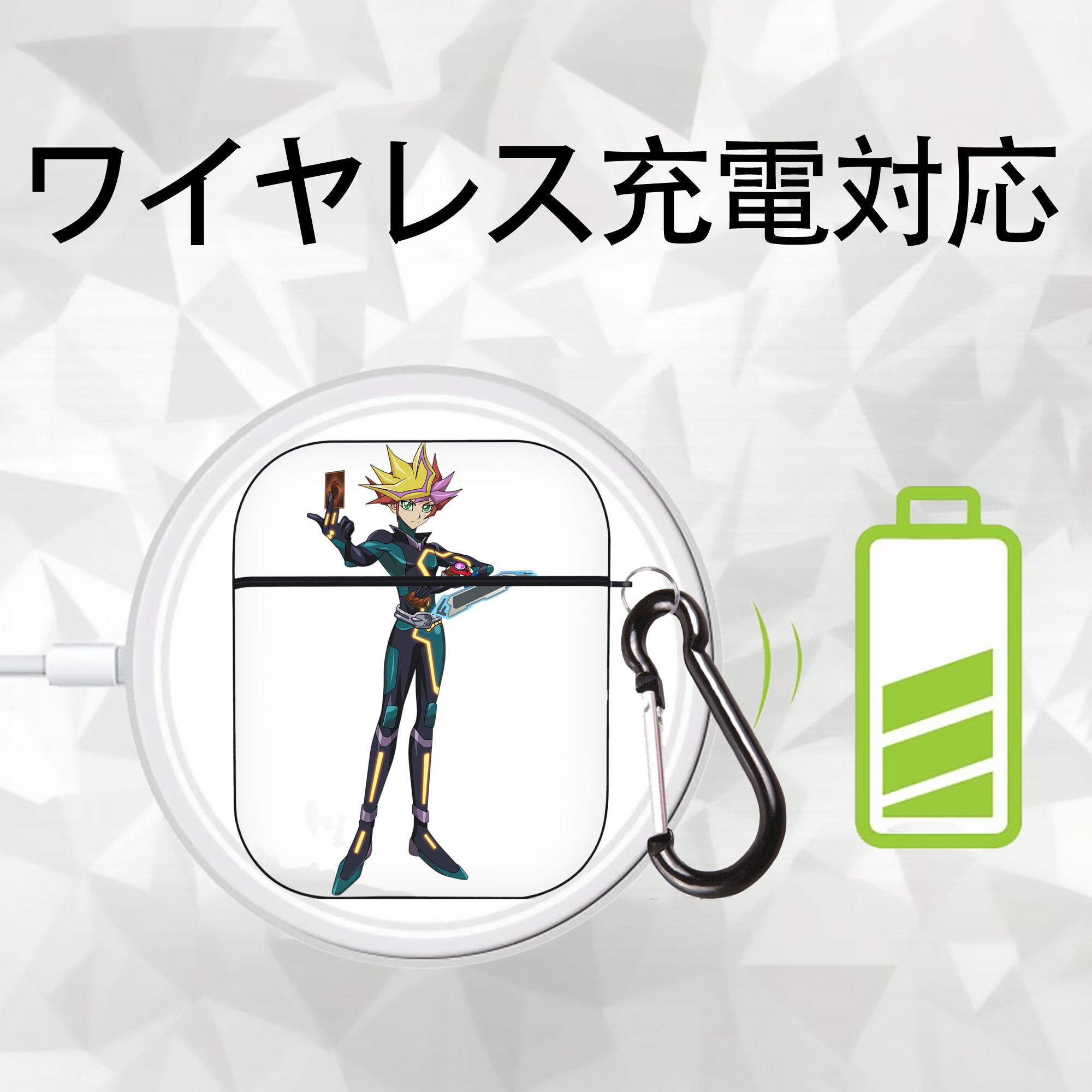遊☆戯☆王 Yu-Gi-Oh! AirPods 第2世代保護ケース ハードシェル ブラック 耐衝撃・防指紋・カラビナ付き