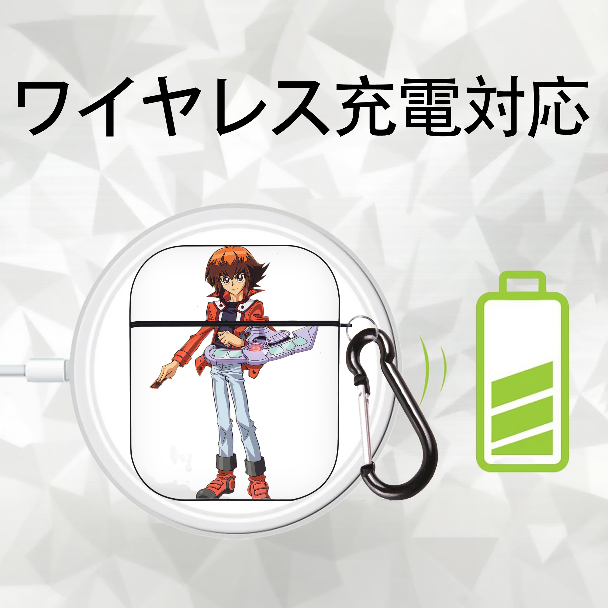 遊☆戯☆王 Yu-Gi-Oh! AirPods 第2世代保護ケース ハードシェル ブラック 耐衝撃・防指紋・カラビナ付き