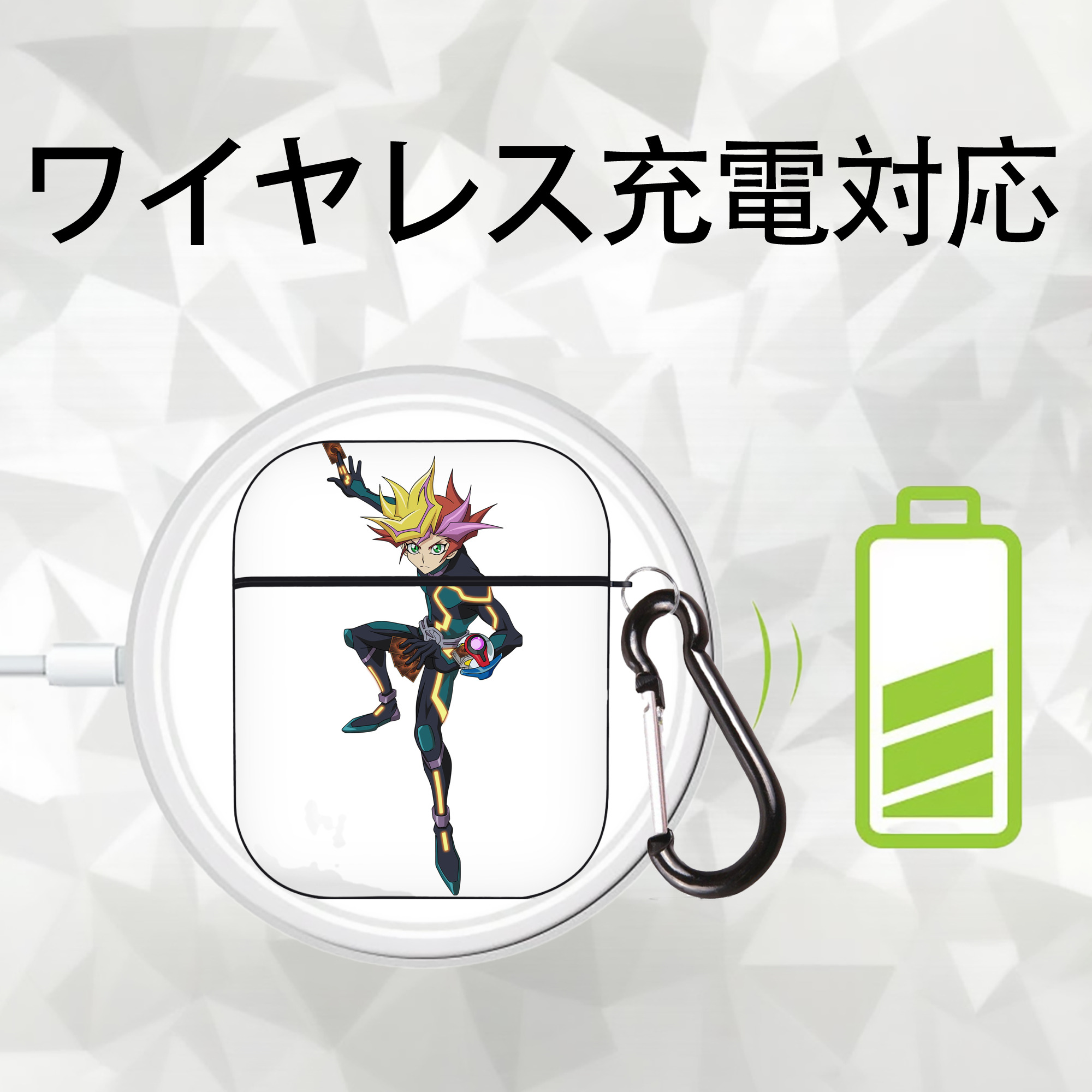 遊☆戯☆王 Yu-Gi-Oh! AirPods 第2世代保護ケース ハードシェル ブラック 耐衝撃・防指紋・カラビナ付き