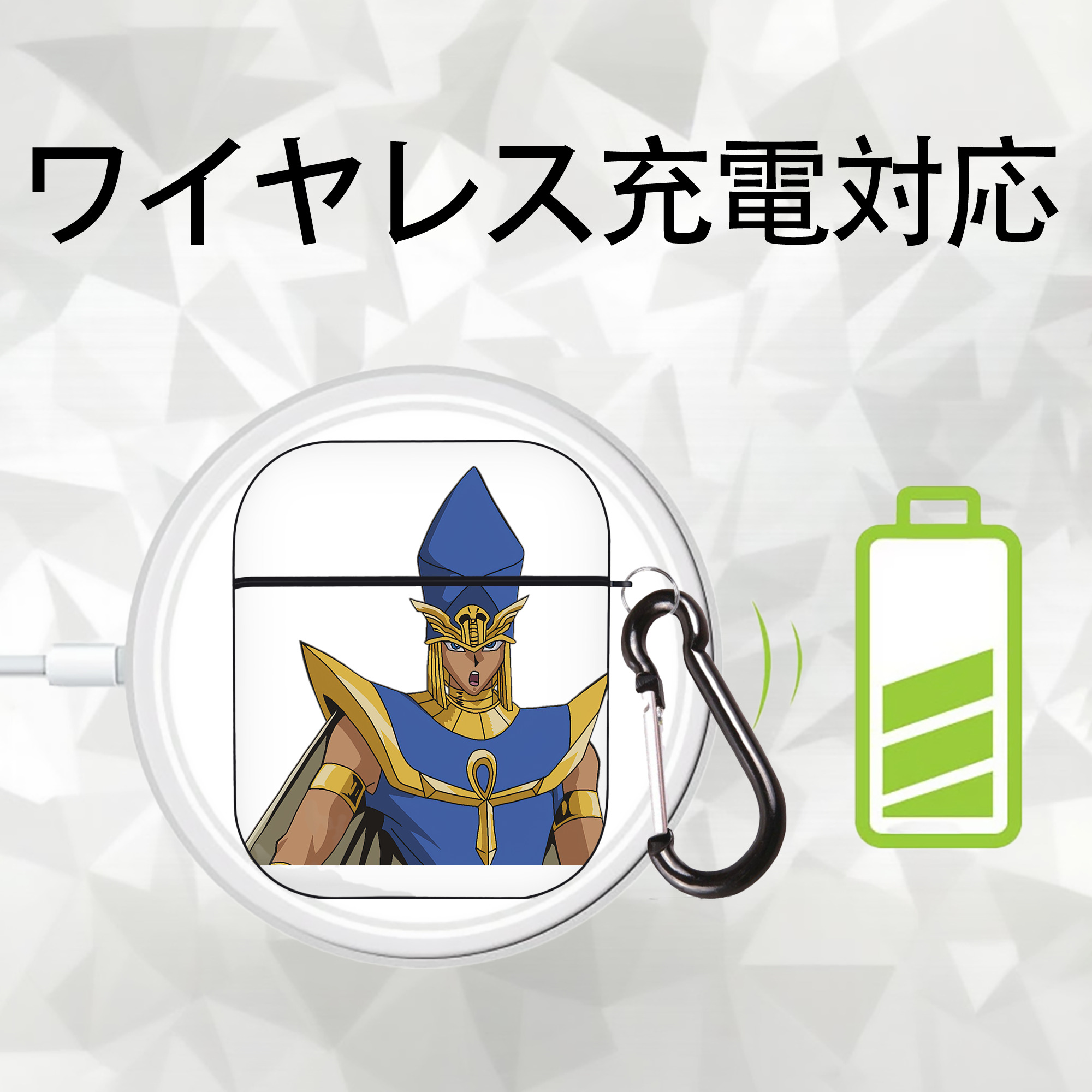 遊☆戯☆王 Yu-Gi-Oh! AirPods 第2世代保護ケース ハードシェル ブラック 耐衝撃・防指紋・カラビナ付き