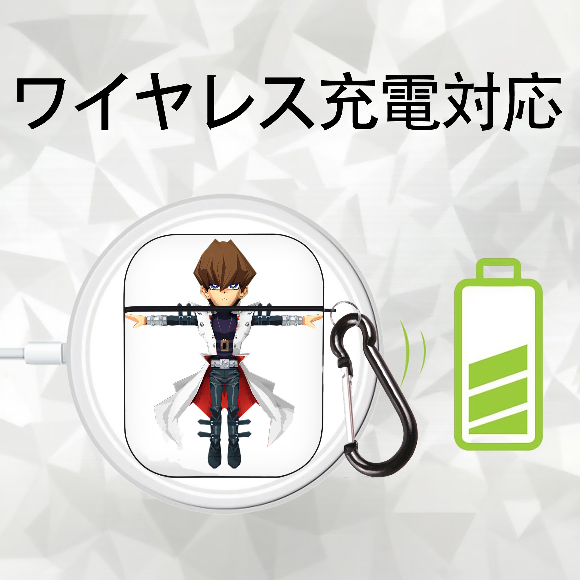 遊☆戯☆王 Yu-Gi-Oh! AirPods 第2世代保護ケース ハードシェル ブラック 耐衝撃・防指紋・カラビナ付き