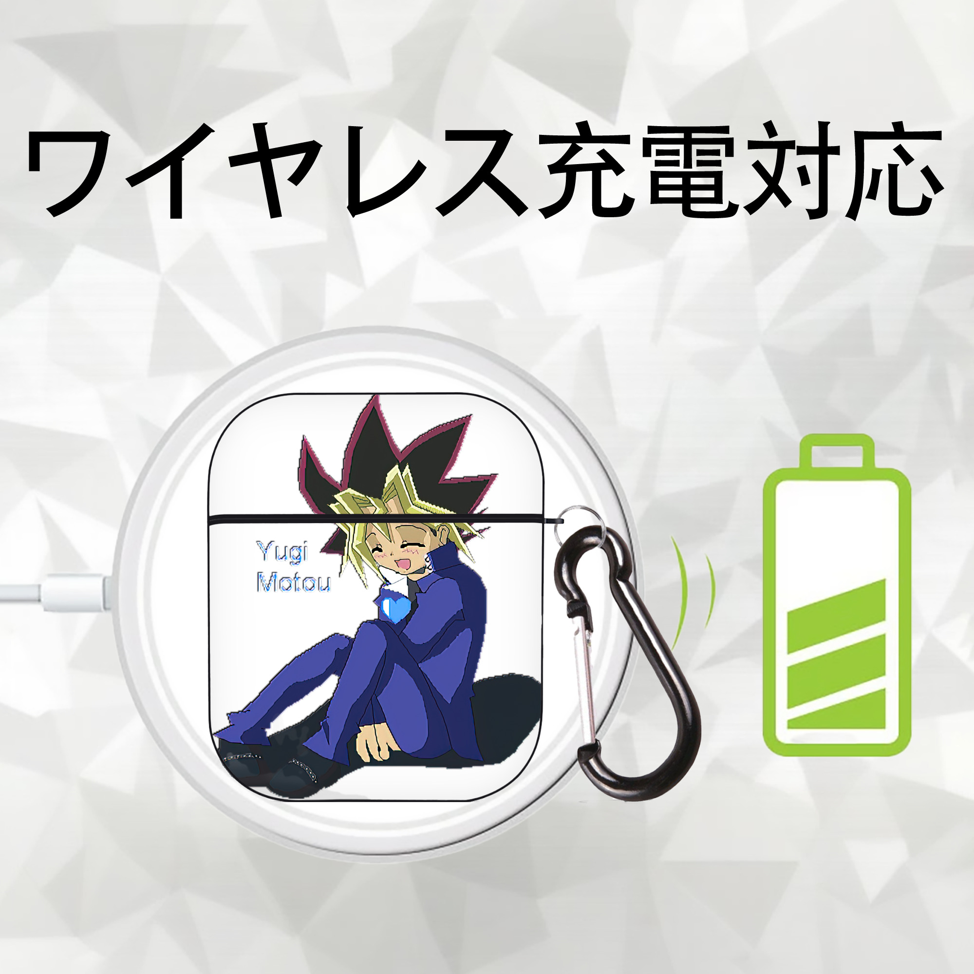 遊☆戯☆王 Yu-Gi-Oh! AirPods 第2世代保護ケース ハードシェル ブラック 耐衝撃・防指紋・カラビナ付き