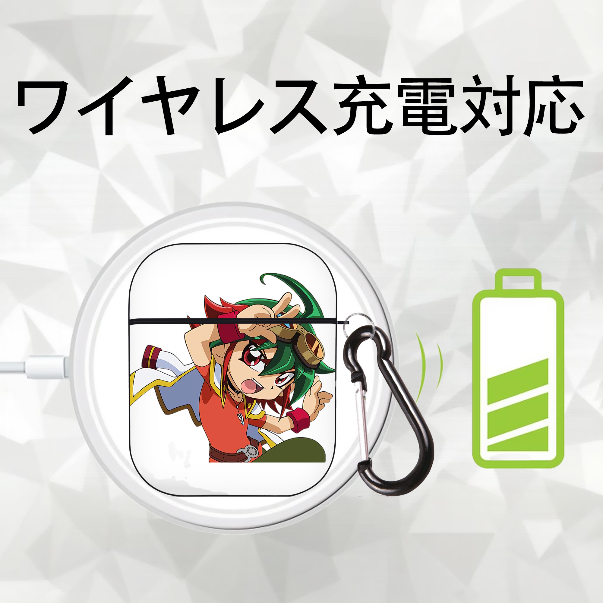 遊☆戯☆王 Yu-Gi-Oh! AirPods 第2世代保護ケース ハードシェル ブラック 耐衝撃・防指紋・カラビナ付き
