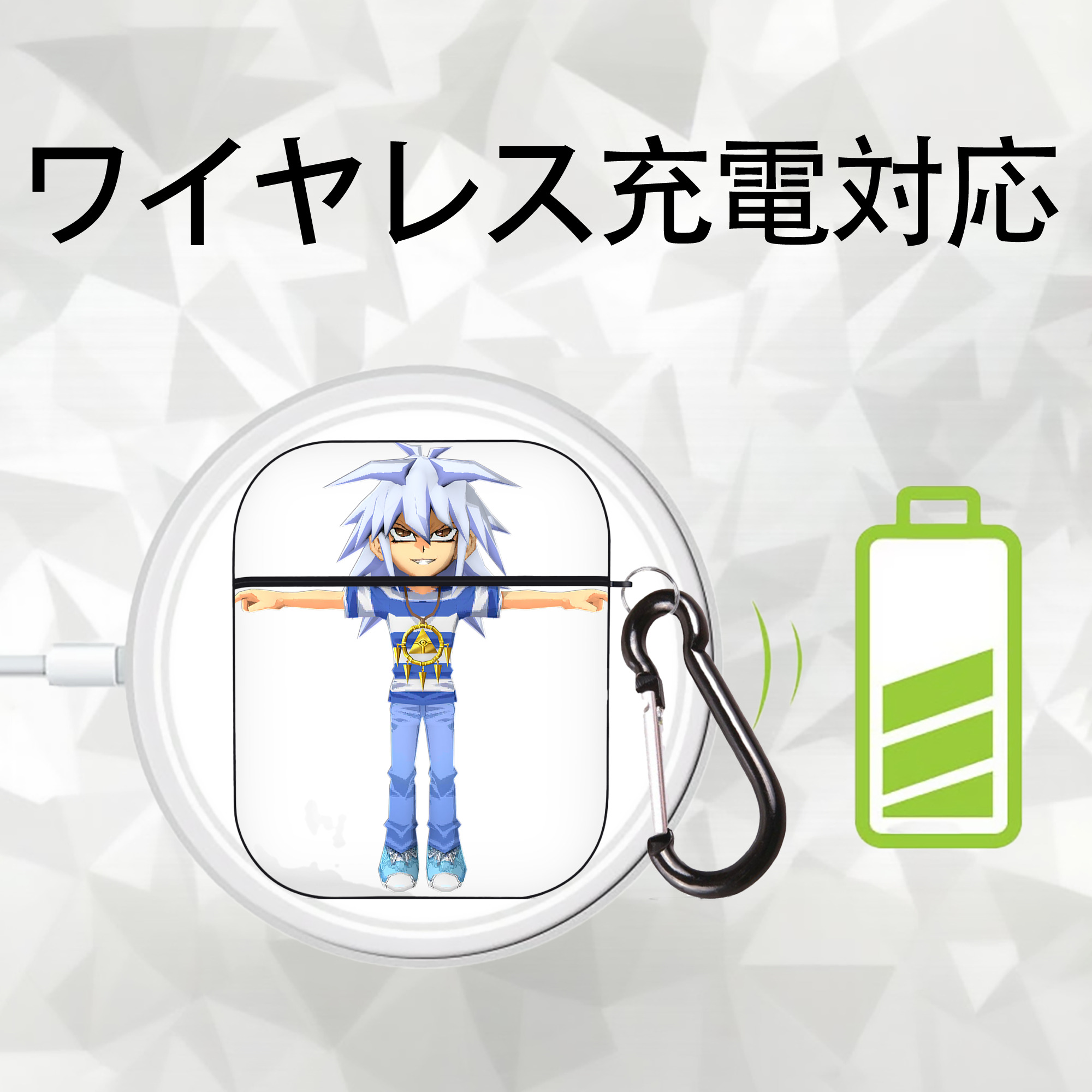 遊☆戯☆王 Yu-Gi-Oh! AirPods 第2世代保護ケース ハードシェル ブラック 耐衝撃・防指紋・カラビナ付き