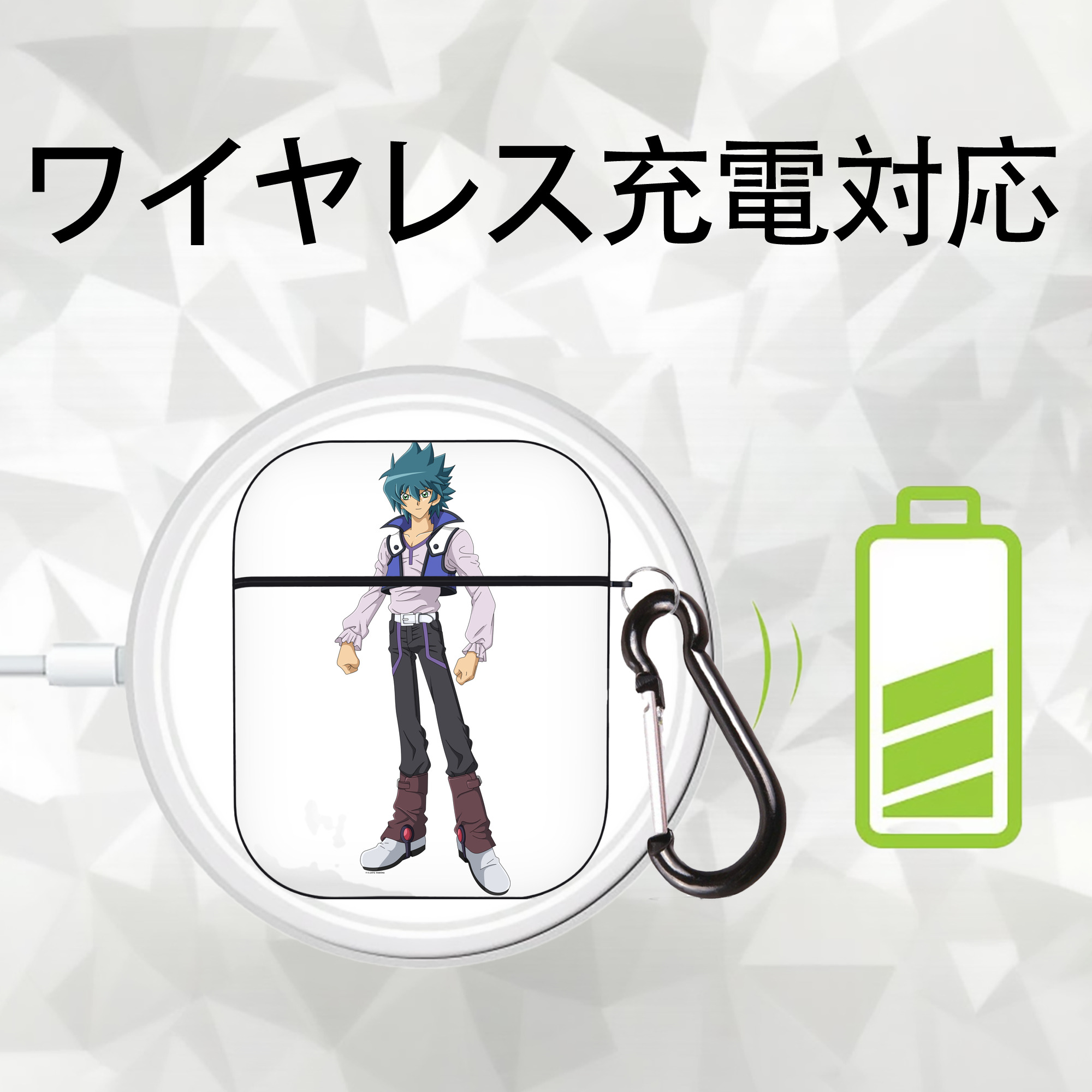 遊☆戯☆王 Yu-Gi-Oh! AirPods 第2世代保護ケース ハードシェル ブラック 耐衝撃・防指紋・カラビナ付き