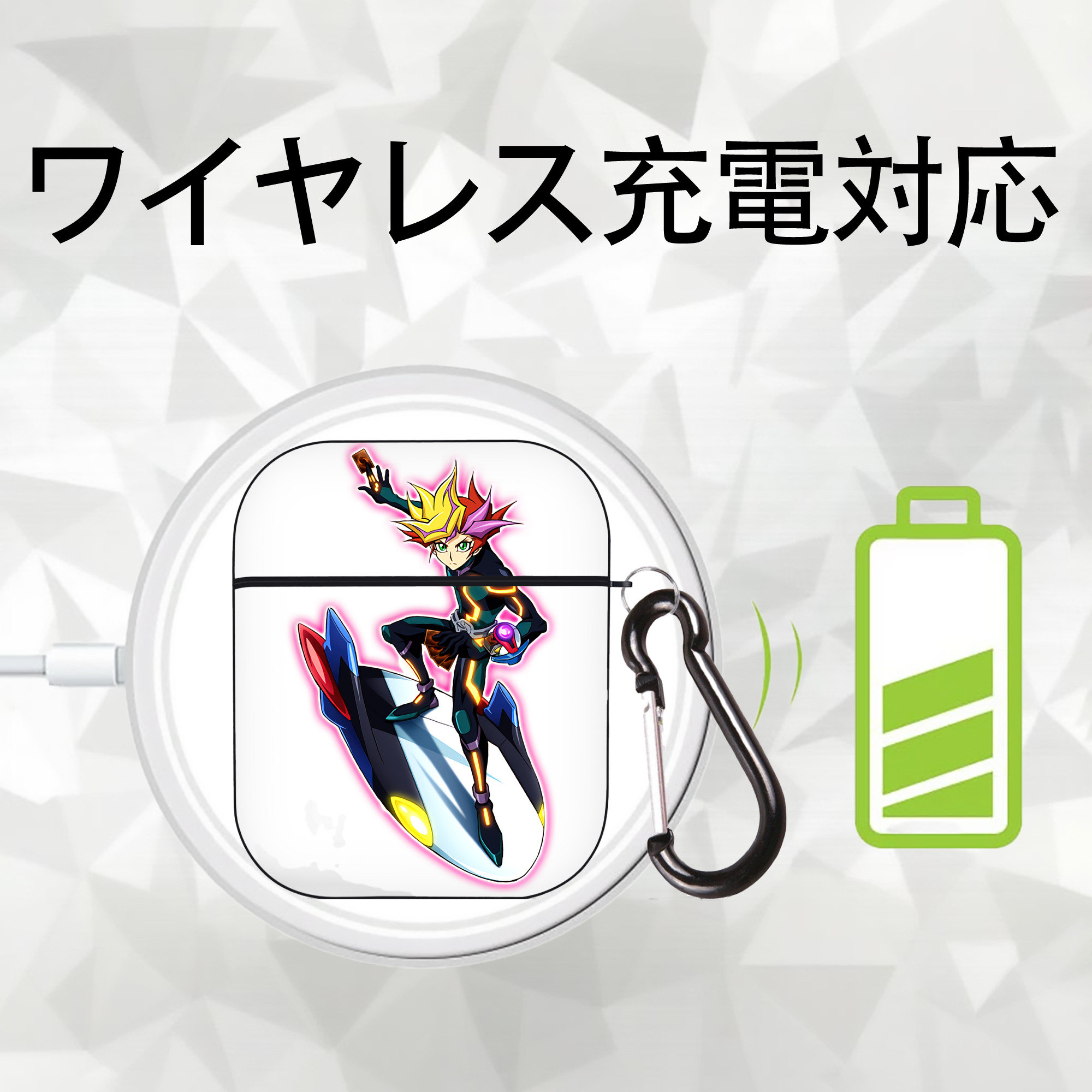 遊☆戯☆王 Yu-Gi-Oh! AirPods 第2世代保護ケース ハードシェル ブラック 耐衝撃・防指紋・カラビナ付き