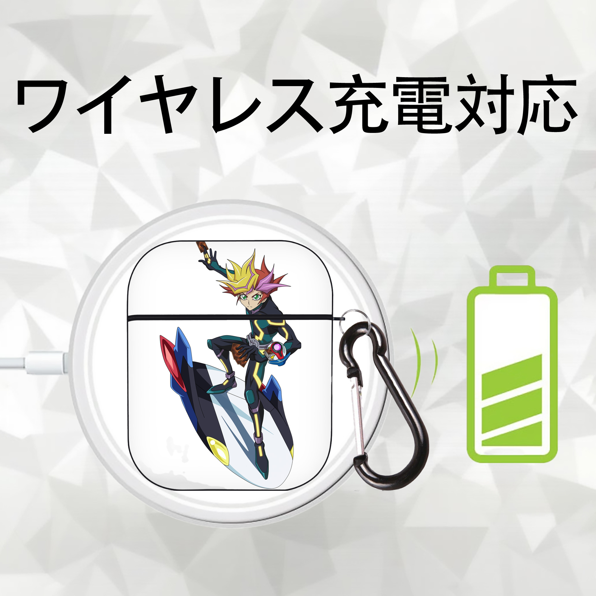 遊☆戯☆王 Yu-Gi-Oh! AirPods 第2世代保護ケース ハードシェル ブラック 耐衝撃・防指紋・カラビナ付き