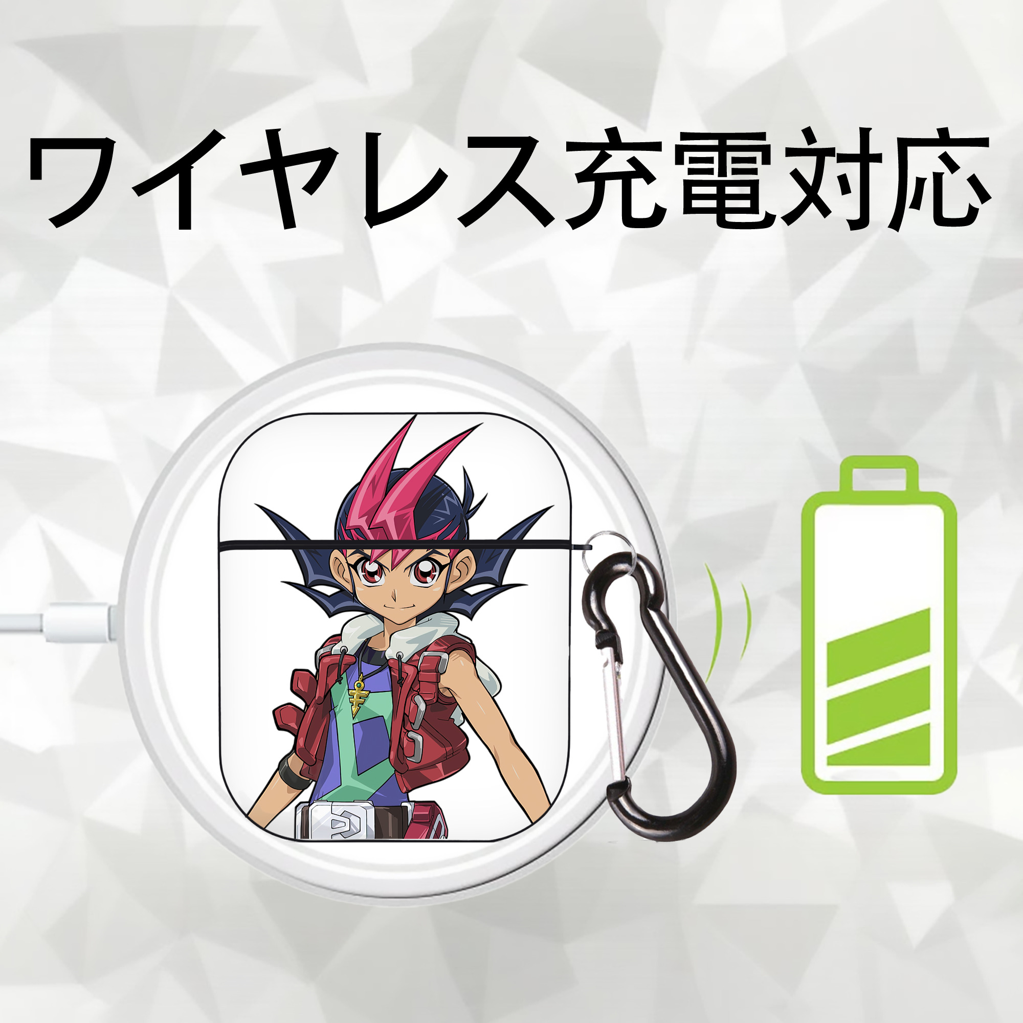 遊☆戯☆王 Yu-Gi-Oh! AirPods 第2世代保護ケース ハードシェル ブラック 耐衝撃・防指紋・カラビナ付き