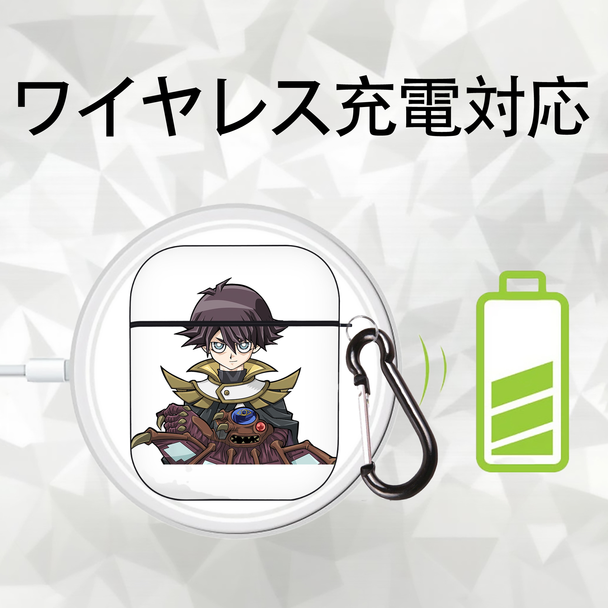 遊☆戯☆王 Yu-Gi-Oh! AirPods 第2世代保護ケース ハードシェル ブラック 耐衝撃・防指紋・カラビナ付き