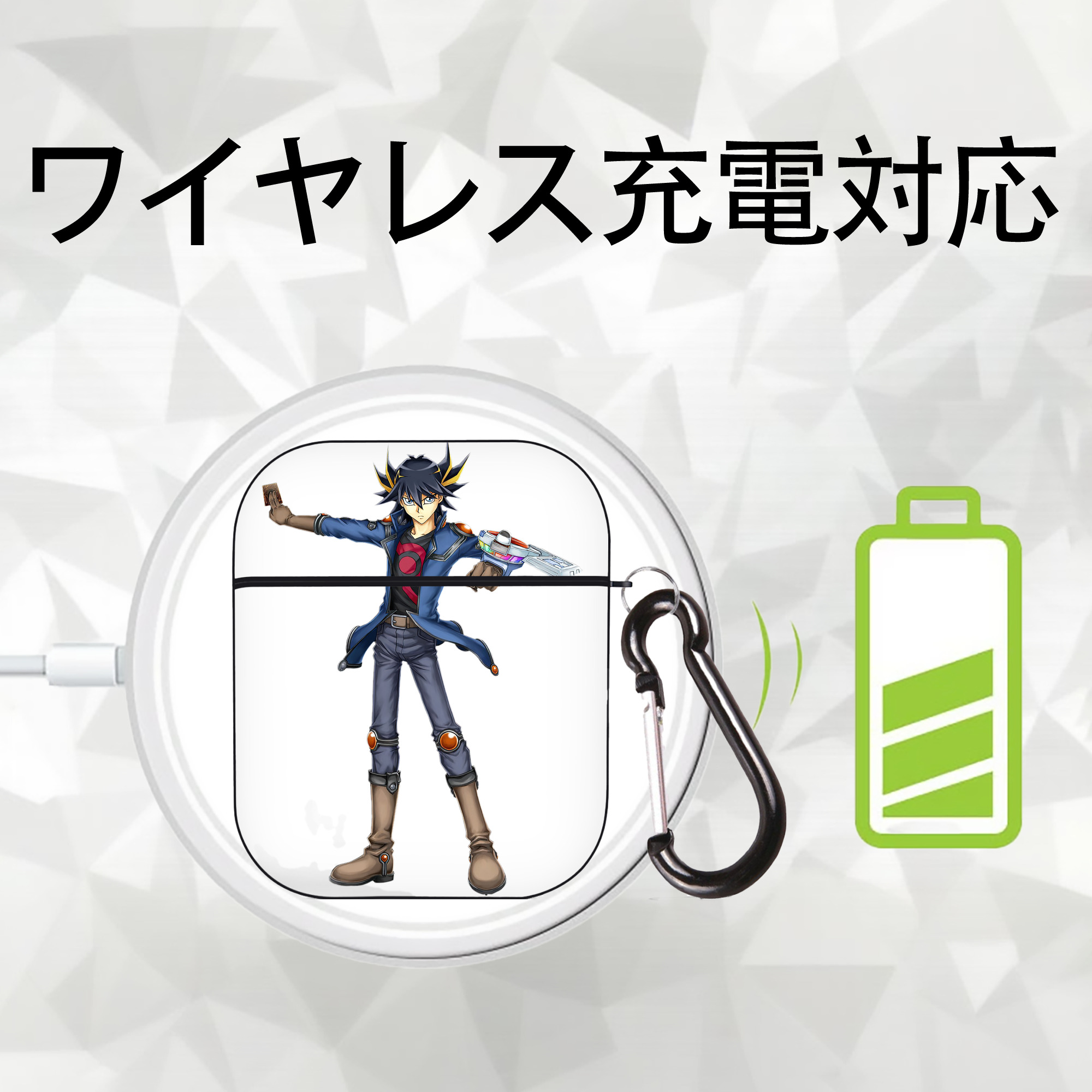 遊☆戯☆王 Yu-Gi-Oh! AirPods 第2世代保護ケース ハードシェル ブラック 耐衝撃・防指紋・カラビナ付き