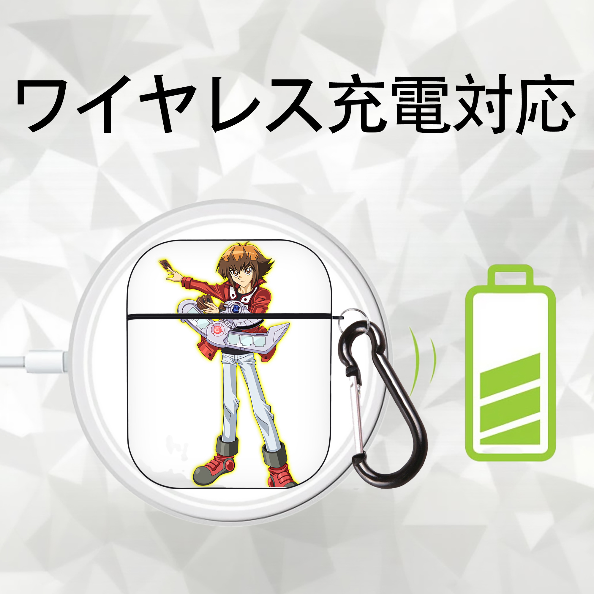 遊☆戯☆王 Yu-Gi-Oh! AirPods 第2世代保護ケース ハードシェル ブラック 耐衝撃・防指紋・カラビナ付き
