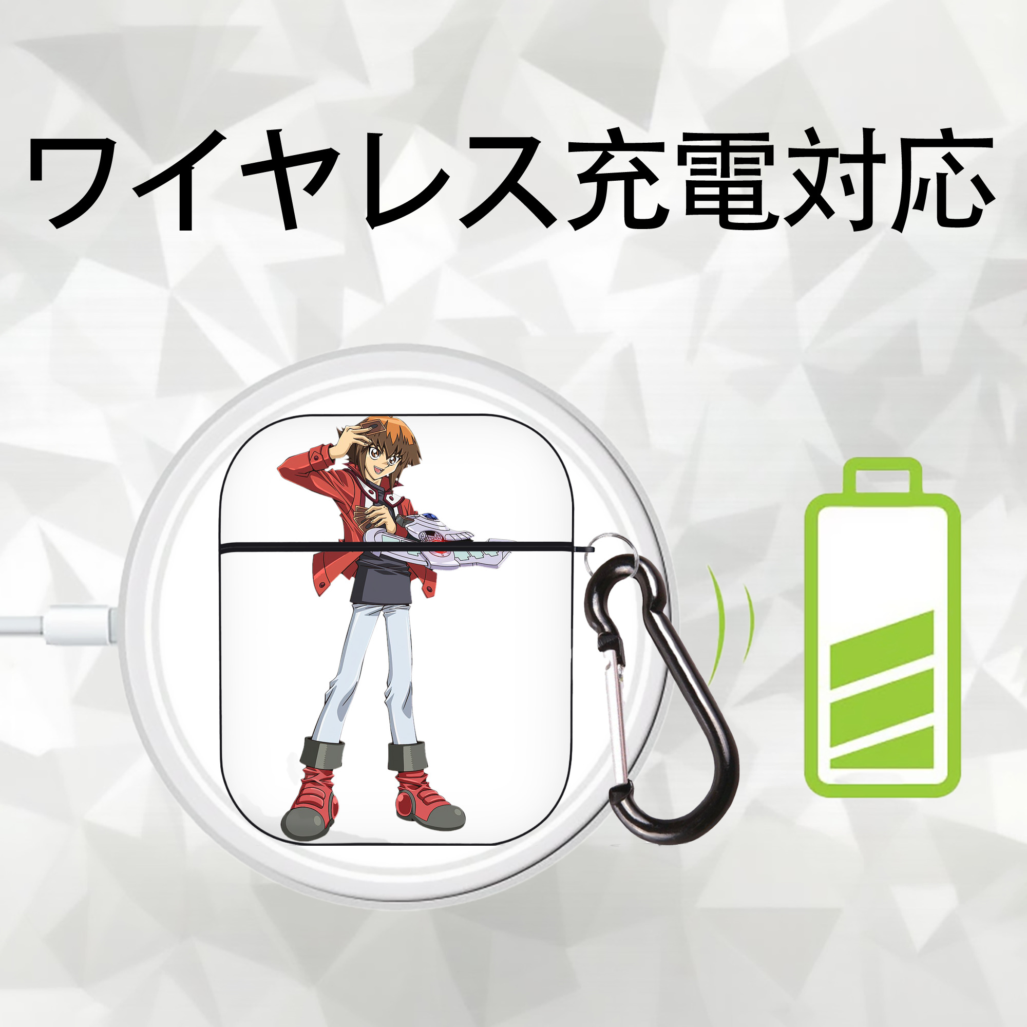 遊☆戯☆王 Yu-Gi-Oh! AirPods 第2世代保護ケース ハードシェル ブラック 耐衝撃・防指紋・カラビナ付き