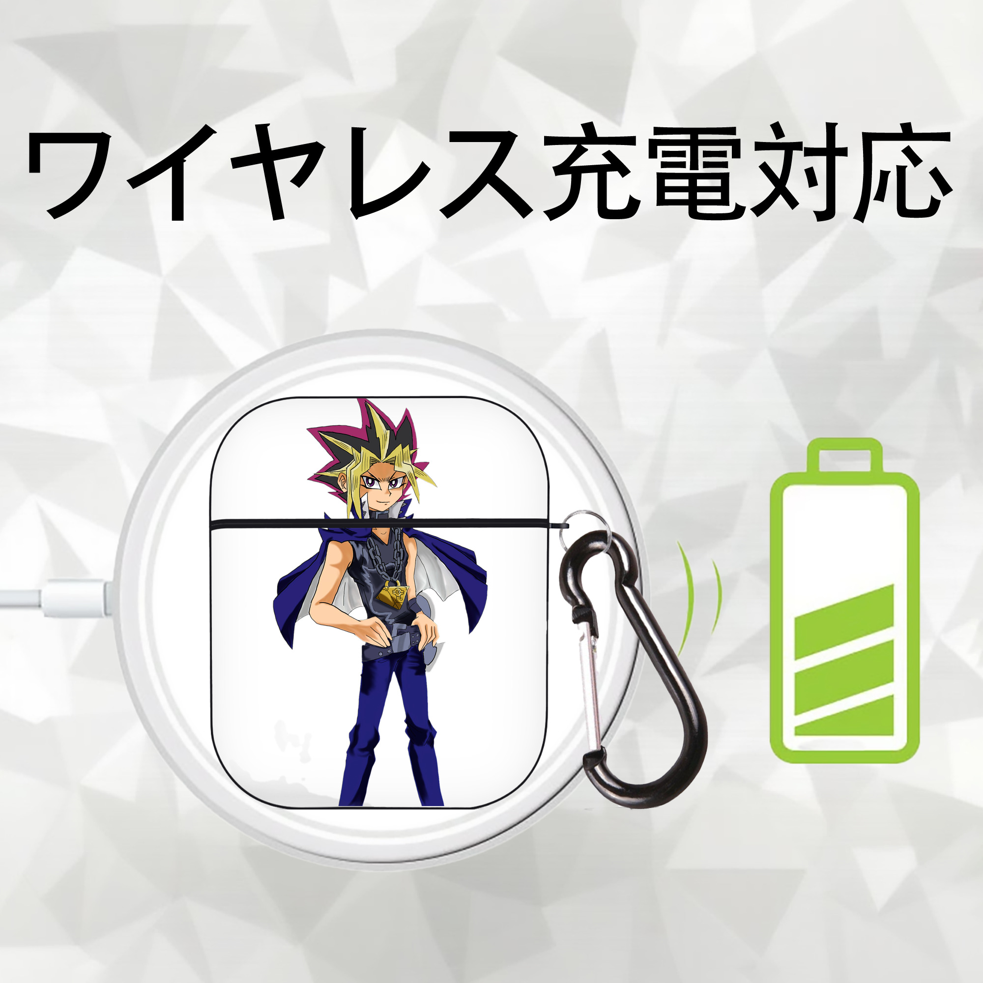 遊☆戯☆王 Yu-Gi-Oh! AirPods 第2世代保護ケース ハードシェル ブラック 耐衝撃・防指紋・カラビナ付き