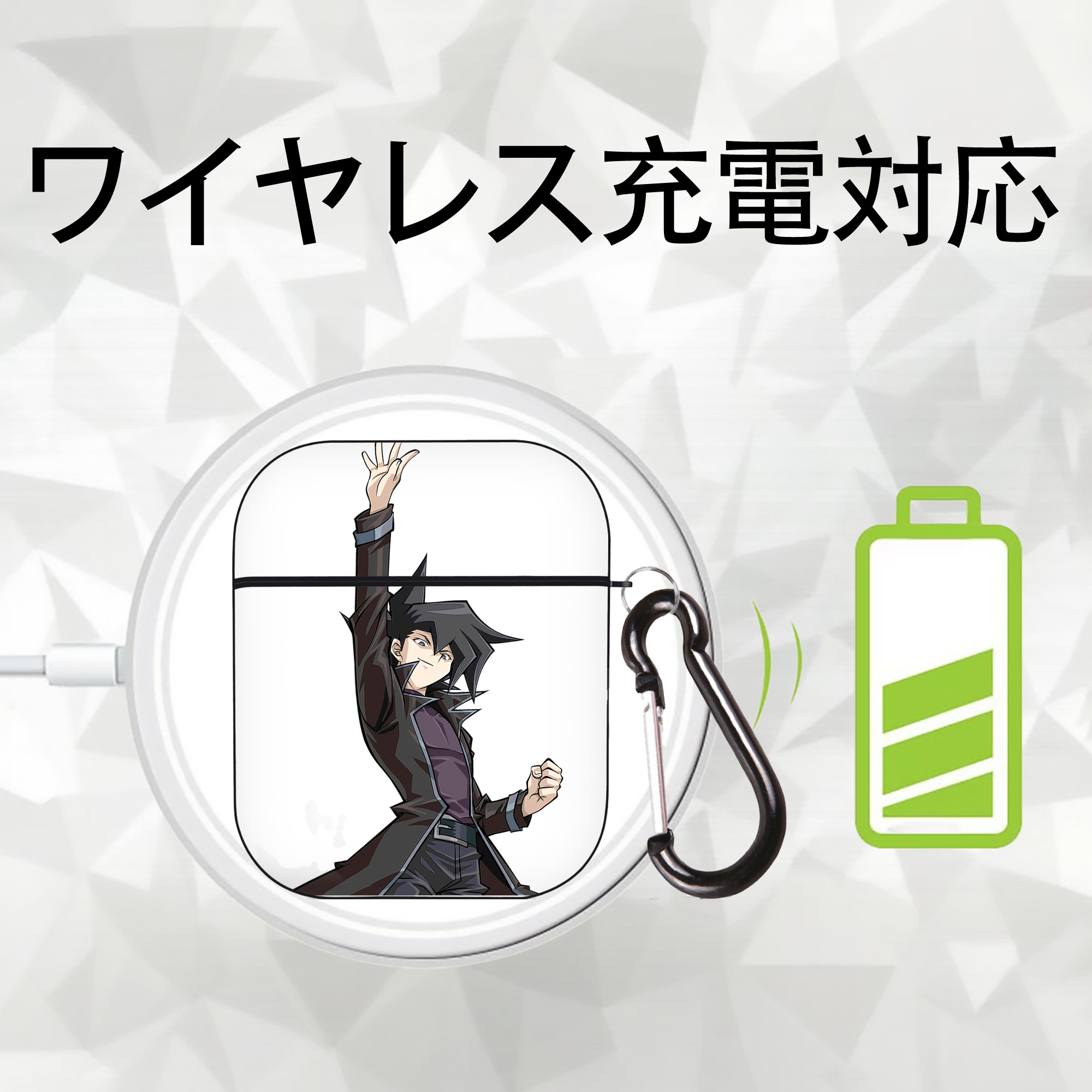 遊☆戯☆王 Yu-Gi-Oh! AirPods 第2世代保護ケース ハードシェル ブラック 耐衝撃・防指紋・カラビナ付き