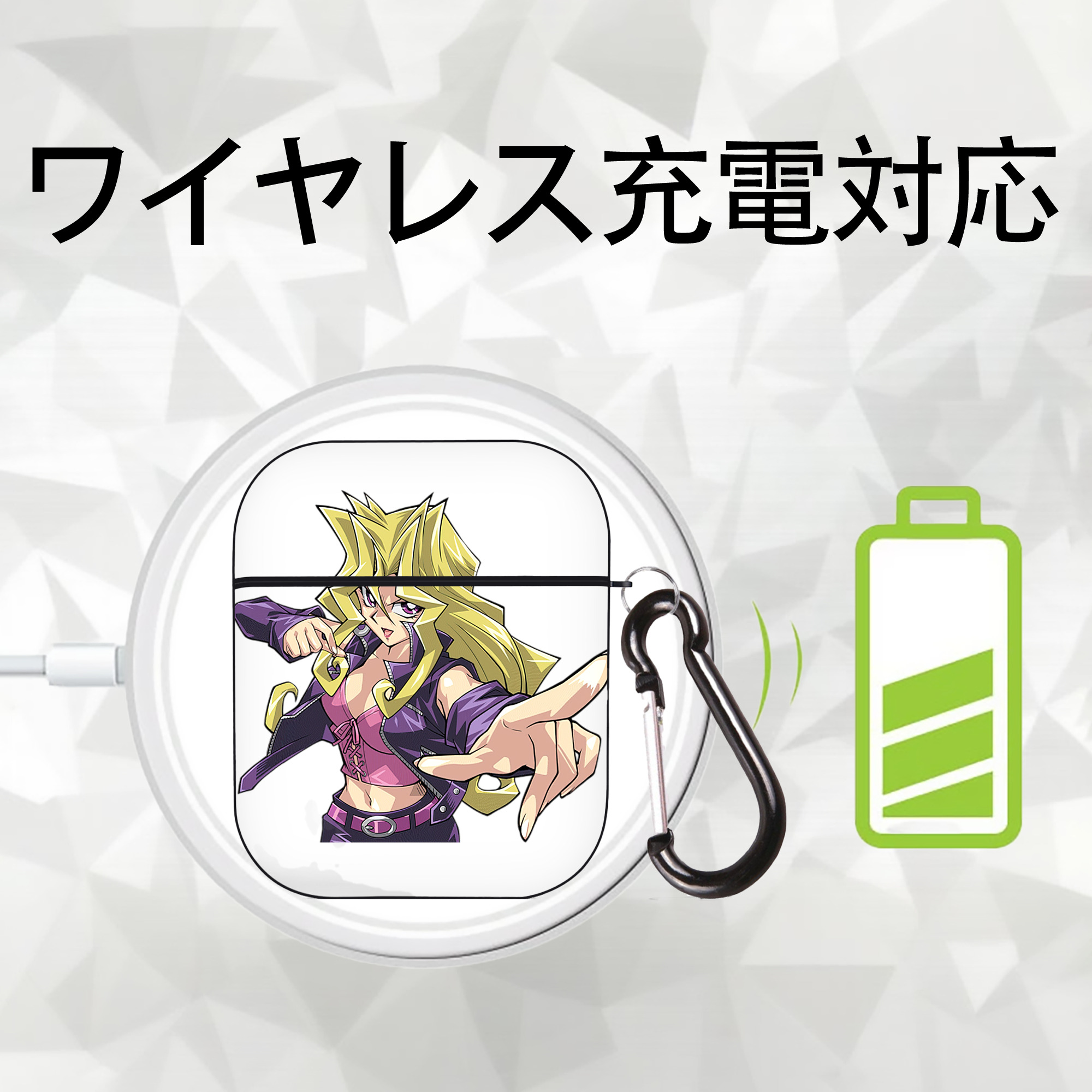 遊☆戯☆王 Yu-Gi-Oh! AirPods 第2世代保護ケース ハードシェル ブラック 耐衝撃・防指紋・カラビナ付き