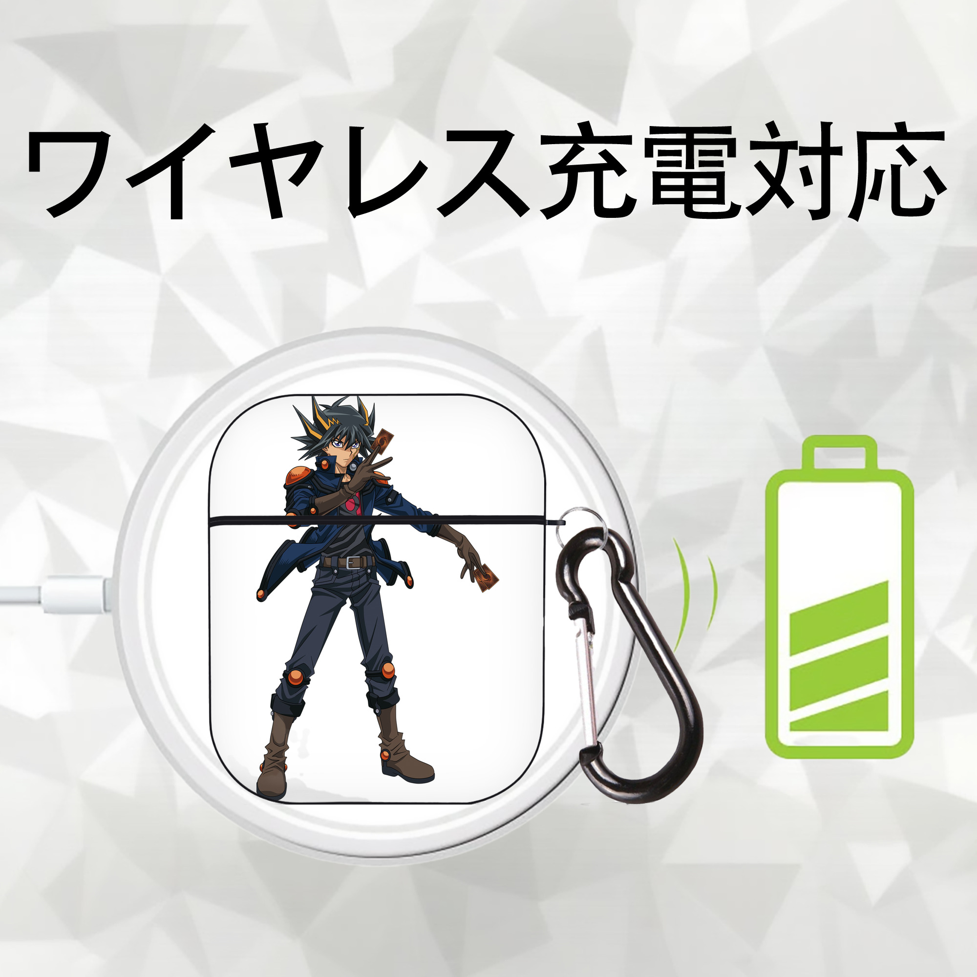 遊☆戯☆王 Yu-Gi-Oh! AirPods 第2世代保護ケース ハードシェル ブラック 耐衝撃・防指紋・カラビナ付き