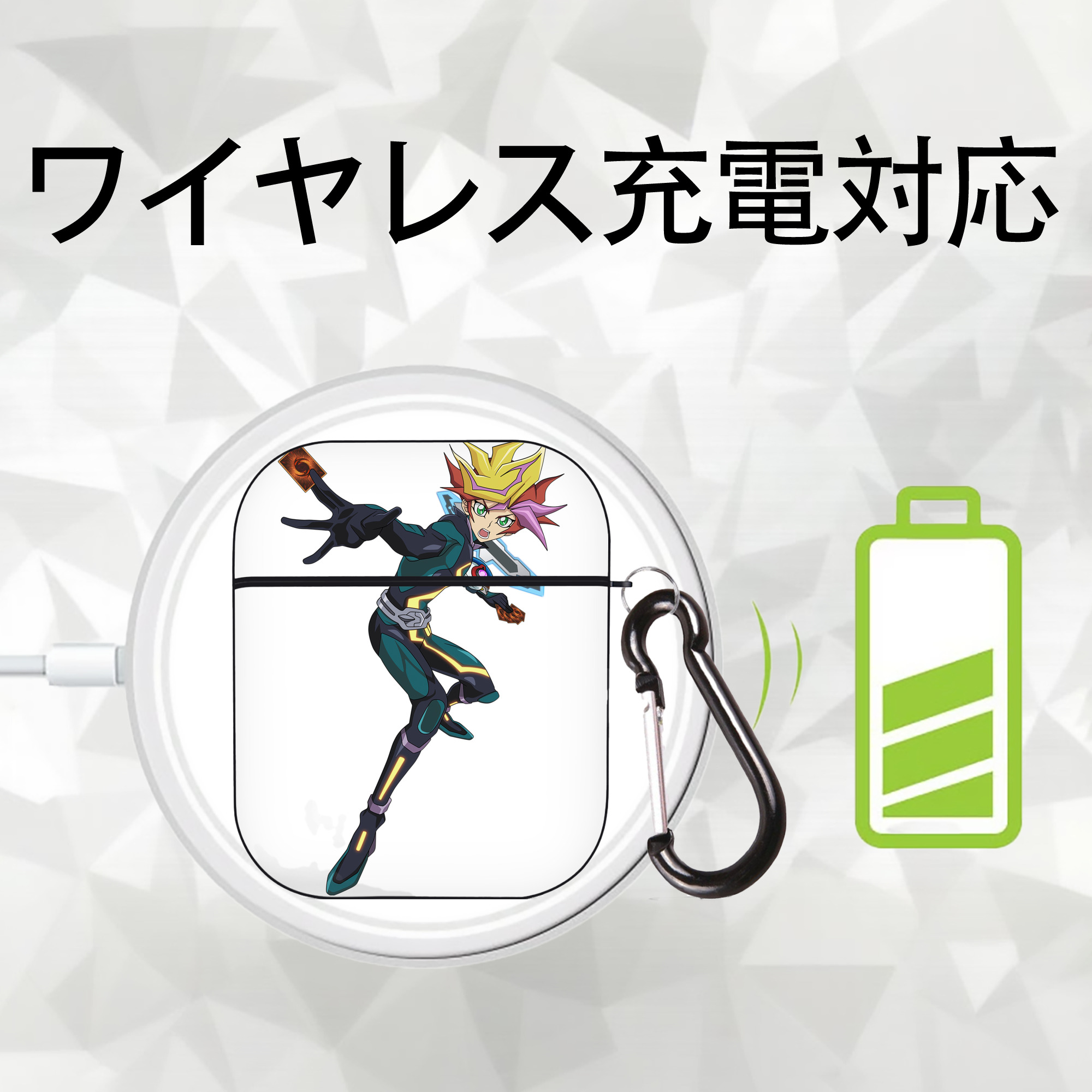 遊☆戯☆王 Yu-Gi-Oh! AirPods 第2世代保護ケース ハードシェル ブラック 耐衝撃・防指紋・カラビナ付き
