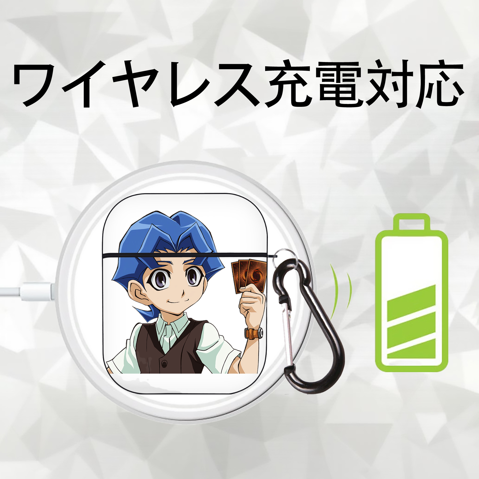 遊☆戯☆王 Yu-Gi-Oh! AirPods 第2世代保護ケース ハードシェル ブラック 耐衝撃・防指紋・カラビナ付き
