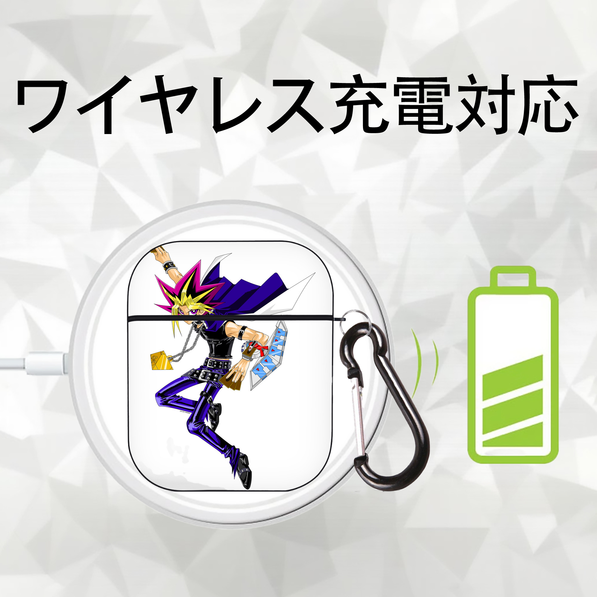 遊☆戯☆王 Yu-Gi-Oh! AirPods 第2世代保護ケース ハードシェル ブラック 耐衝撃・防指紋・カラビナ付き