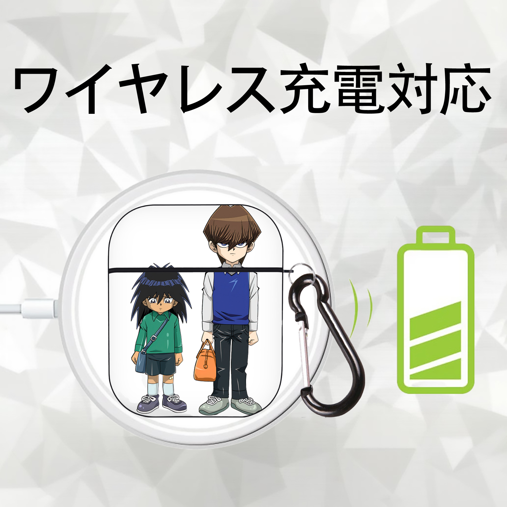 遊☆戯☆王 Yu-Gi-Oh! AirPods 第2世代保護ケース ハードシェル ブラック 耐衝撃・防指紋・カラビナ付き