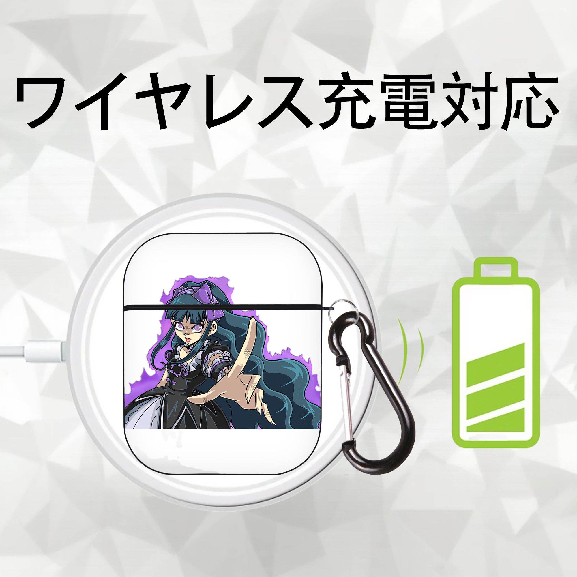 遊☆戯☆王 Yu-Gi-Oh! AirPods 第2世代保護ケース ハードシェル ブラック 耐衝撃・防指紋・カラビナ付き