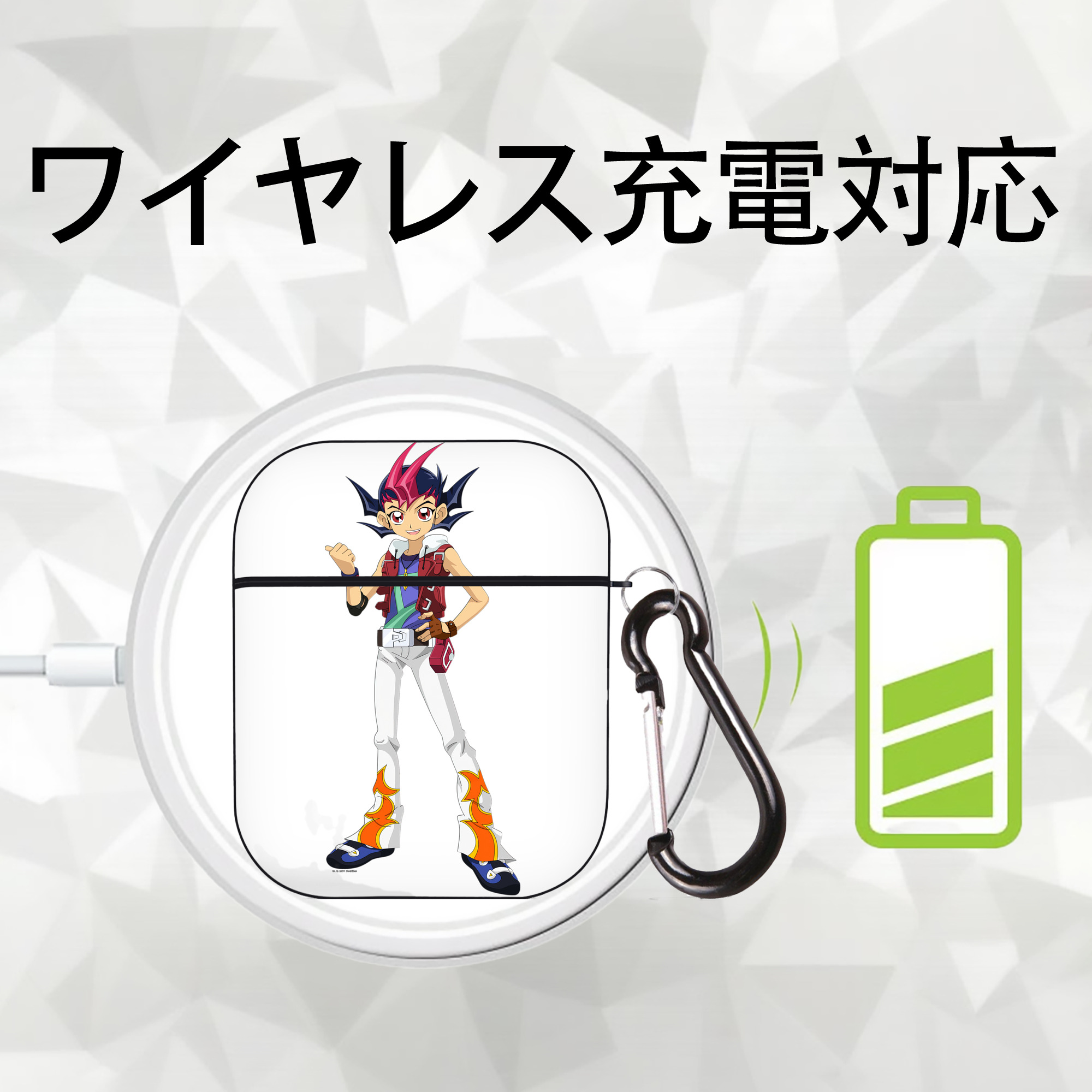 遊☆戯☆王 Yu-Gi-Oh! AirPods 第2世代保護ケース ハードシェル ブラック 耐衝撃・防指紋・カラビナ付き