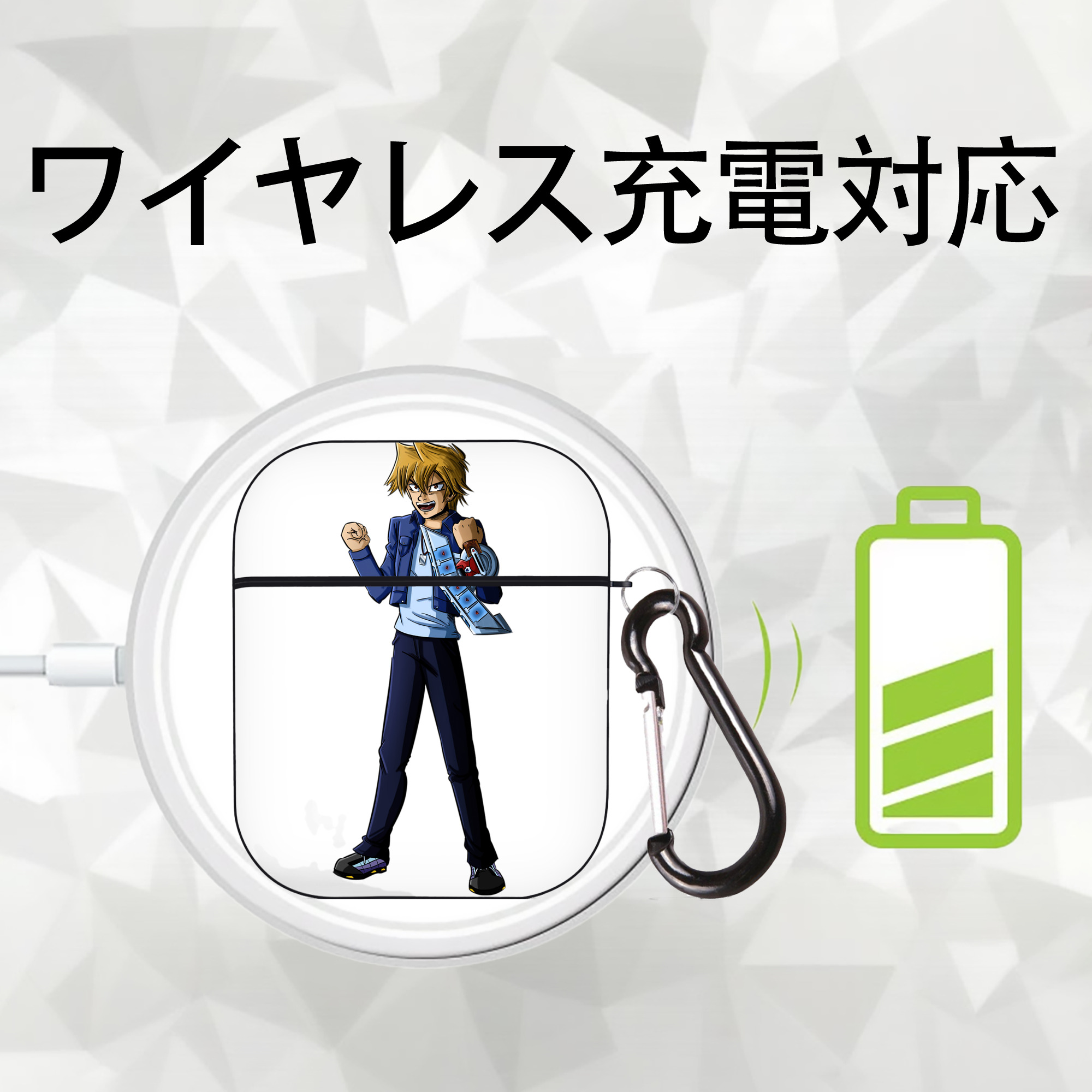 遊☆戯☆王 Yu-Gi-Oh! AirPods 第2世代保護ケース ハードシェル ブラック 耐衝撃・防指紋・カラビナ付き