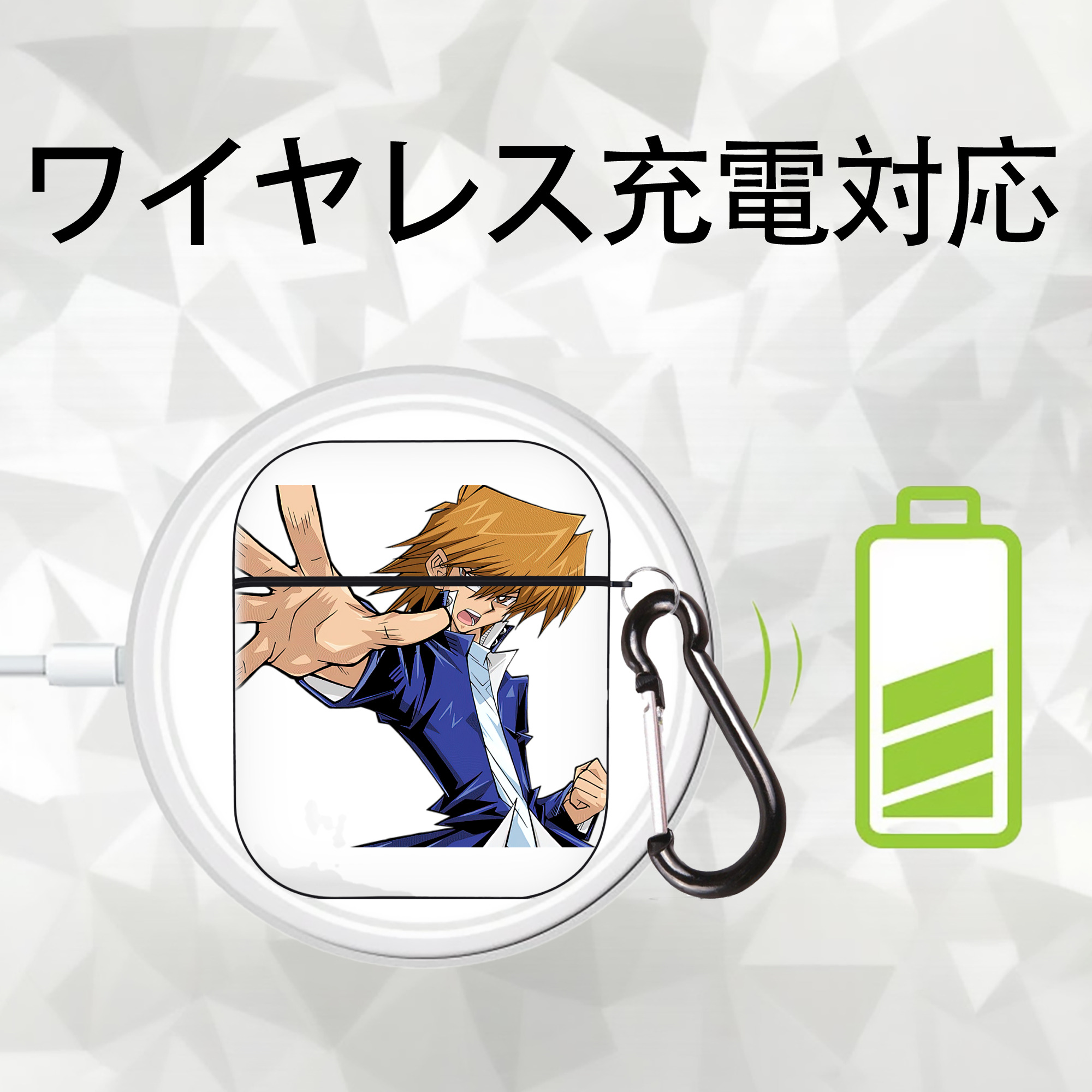 遊☆戯☆王 Yu-Gi-Oh! AirPods 第2世代保護ケース ハードシェル ブラック 耐衝撃・防指紋・カラビナ付き