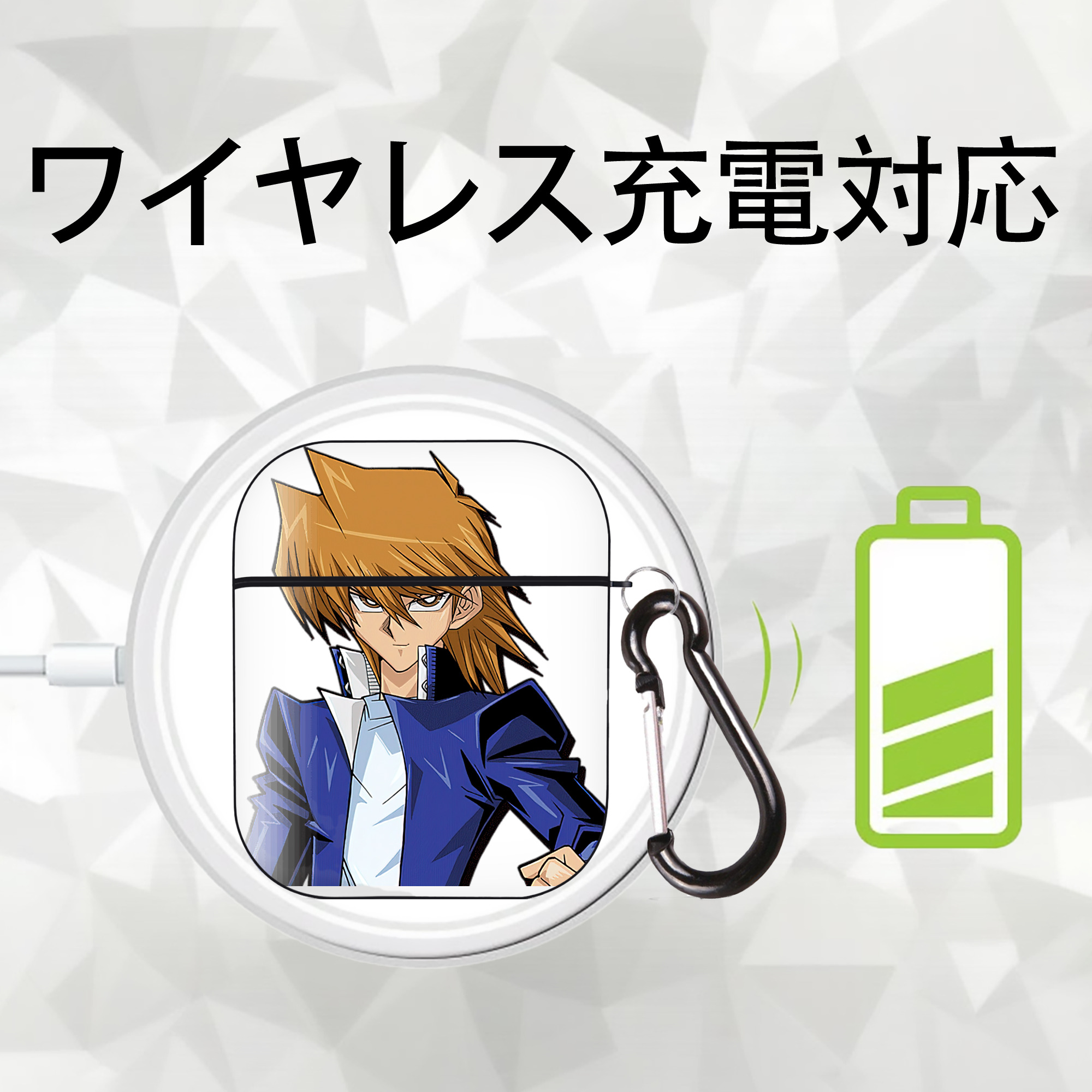 遊☆戯☆王 Yu-Gi-Oh! AirPods 第2世代保護ケース ハードシェル ブラック 耐衝撃・防指紋・カラビナ付き