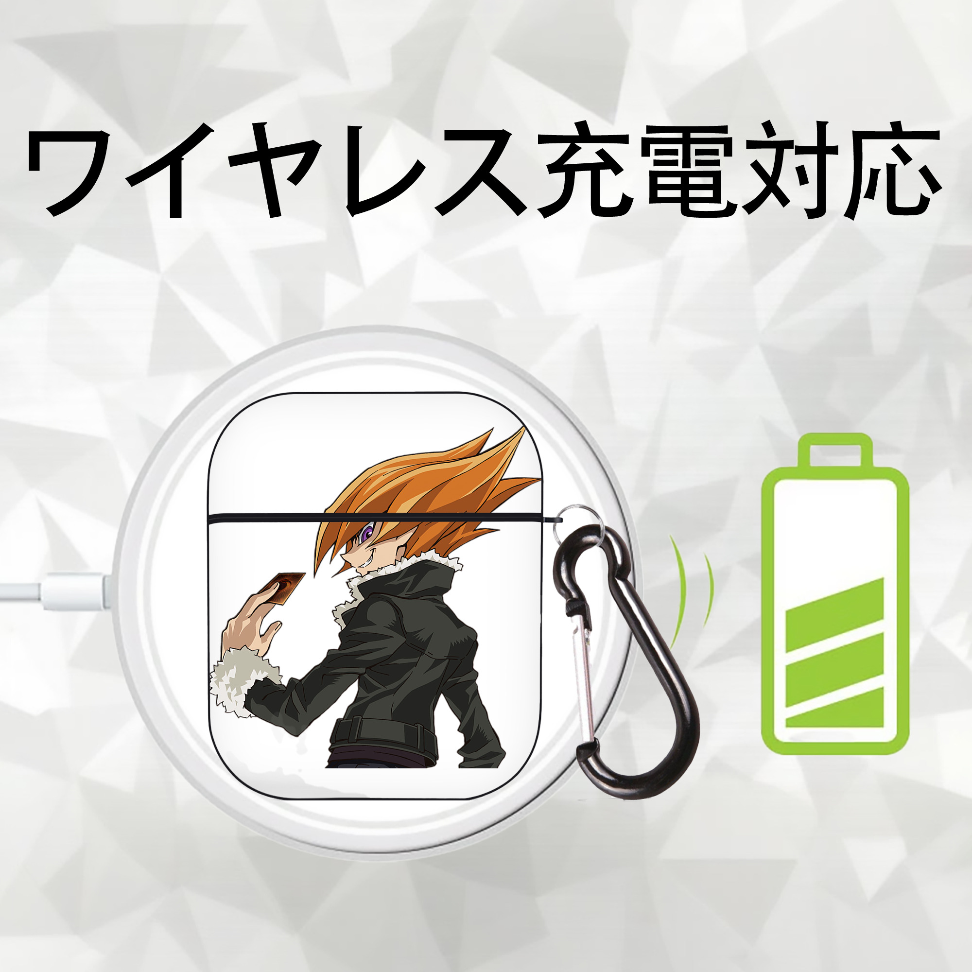 遊☆戯☆王 Yu-Gi-Oh! AirPods 第2世代保護ケース ハードシェル ブラック 耐衝撃・防指紋・カラビナ付き