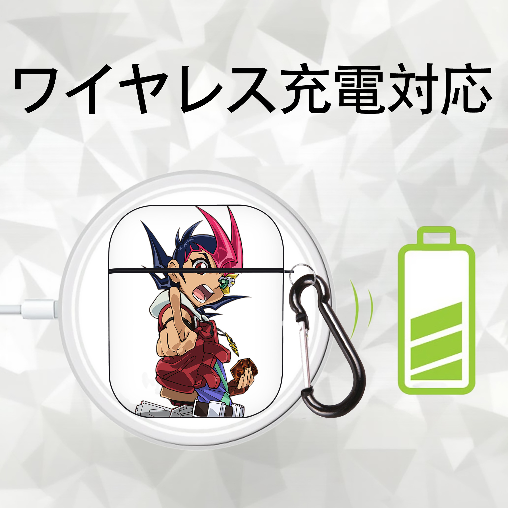 遊☆戯☆王 Yu-Gi-Oh! AirPods 第2世代保護ケース ハードシェル ブラック 耐衝撃・防指紋・カラビナ付き