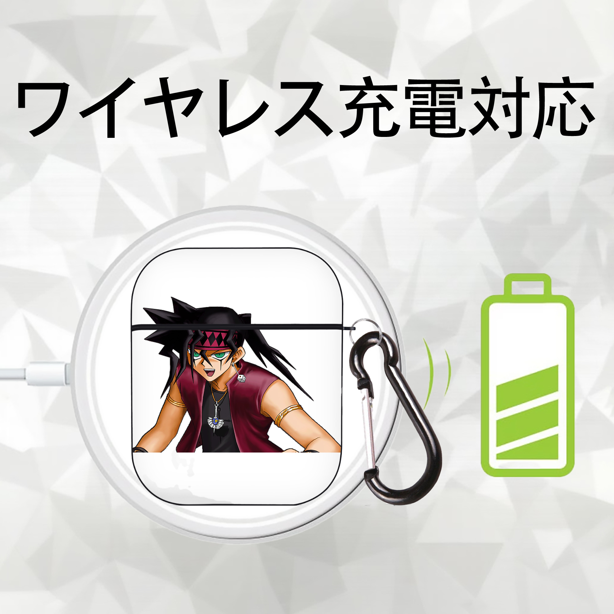 遊☆戯☆王 Yu-Gi-Oh! AirPods 第2世代保護ケース ハードシェル ブラック 耐衝撃・防指紋・カラビナ付き