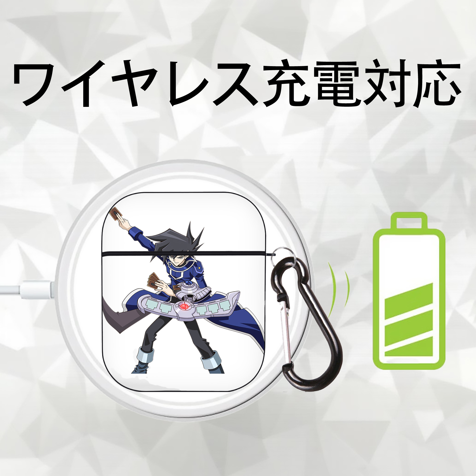 遊☆戯☆王 Yu-Gi-Oh! AirPods 第2世代保護ケース ハードシェル ブラック 耐衝撃・防指紋・カラビナ付き