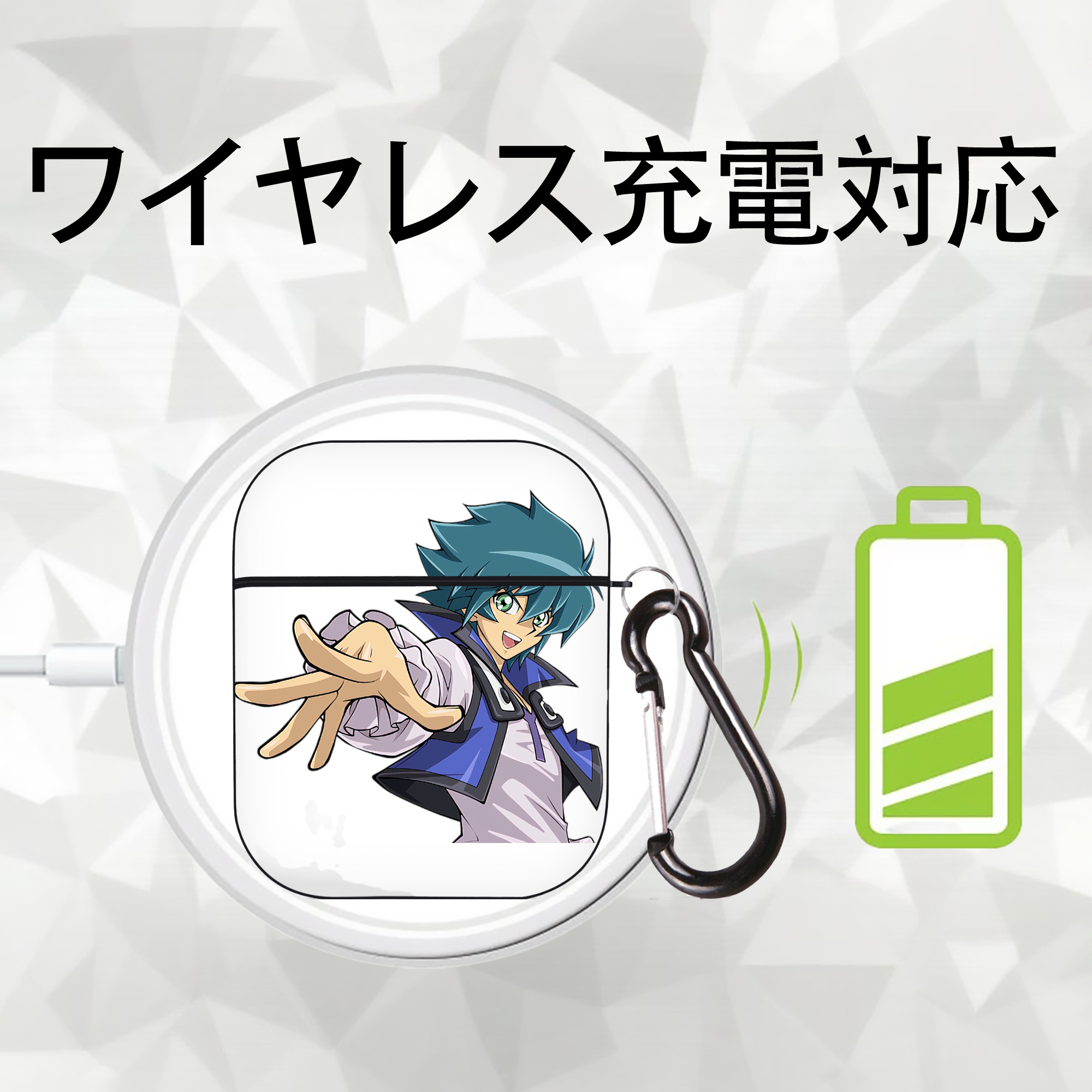 遊☆戯☆王 Yu-Gi-Oh! AirPods 第2世代保護ケース ハードシェル ブラック 耐衝撃・防指紋・カラビナ付き