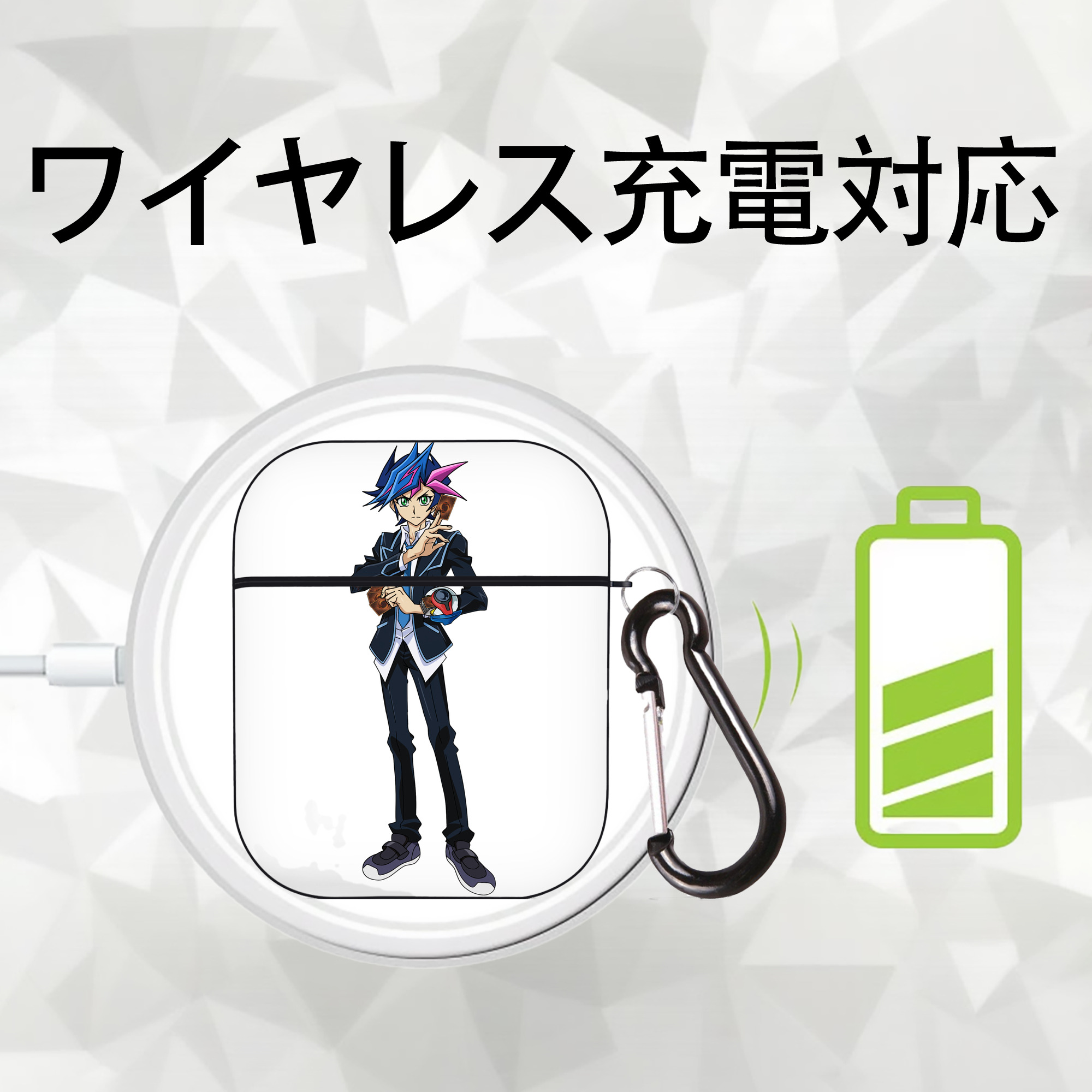 遊☆戯☆王 Yu-Gi-Oh! AirPods 第2世代保護ケース ハードシェル ブラック 耐衝撃・防指紋・カラビナ付き