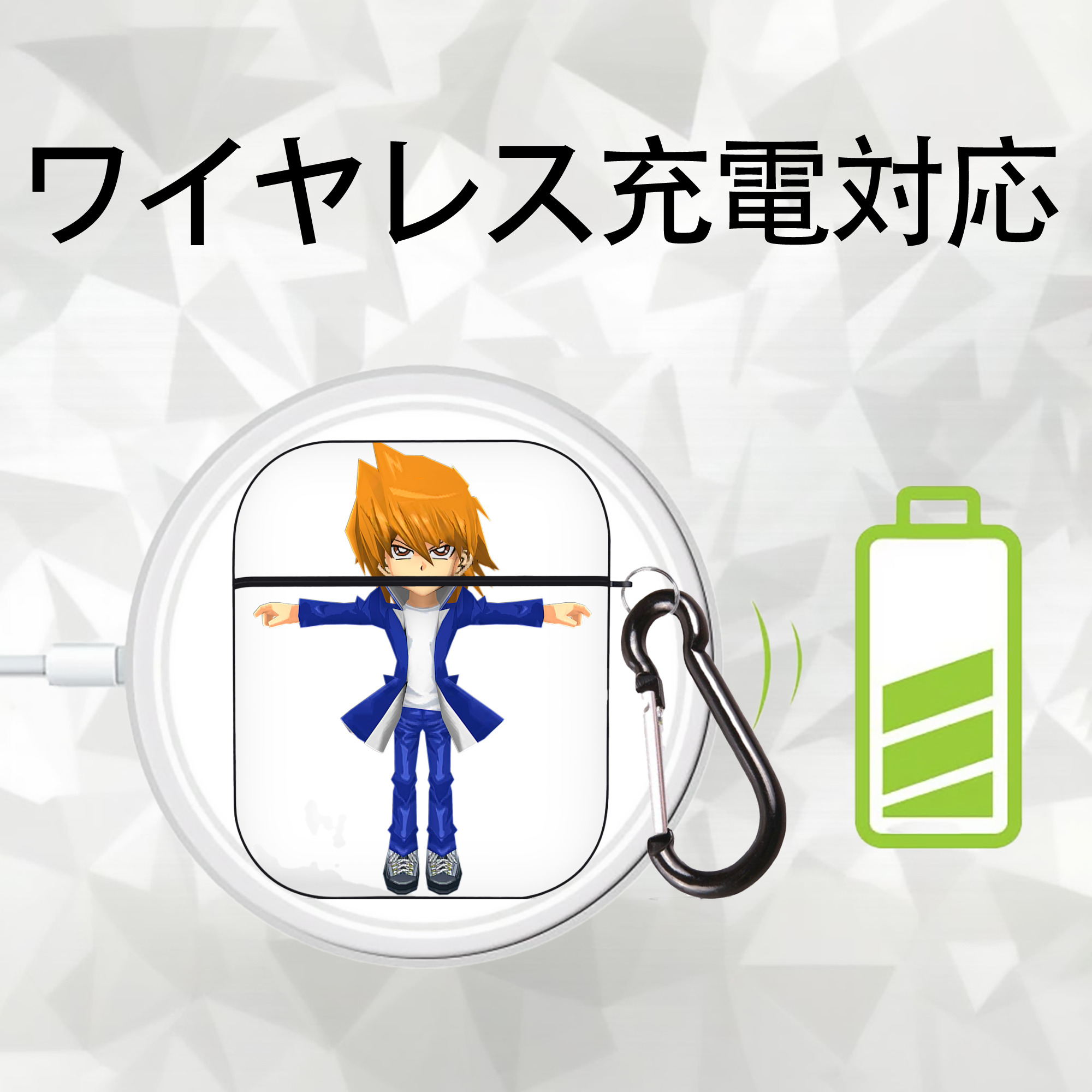 遊☆戯☆王 Yu-Gi-Oh! AirPods 第2世代保護ケース ハードシェル ブラック 耐衝撃・防指紋・カラビナ付き
