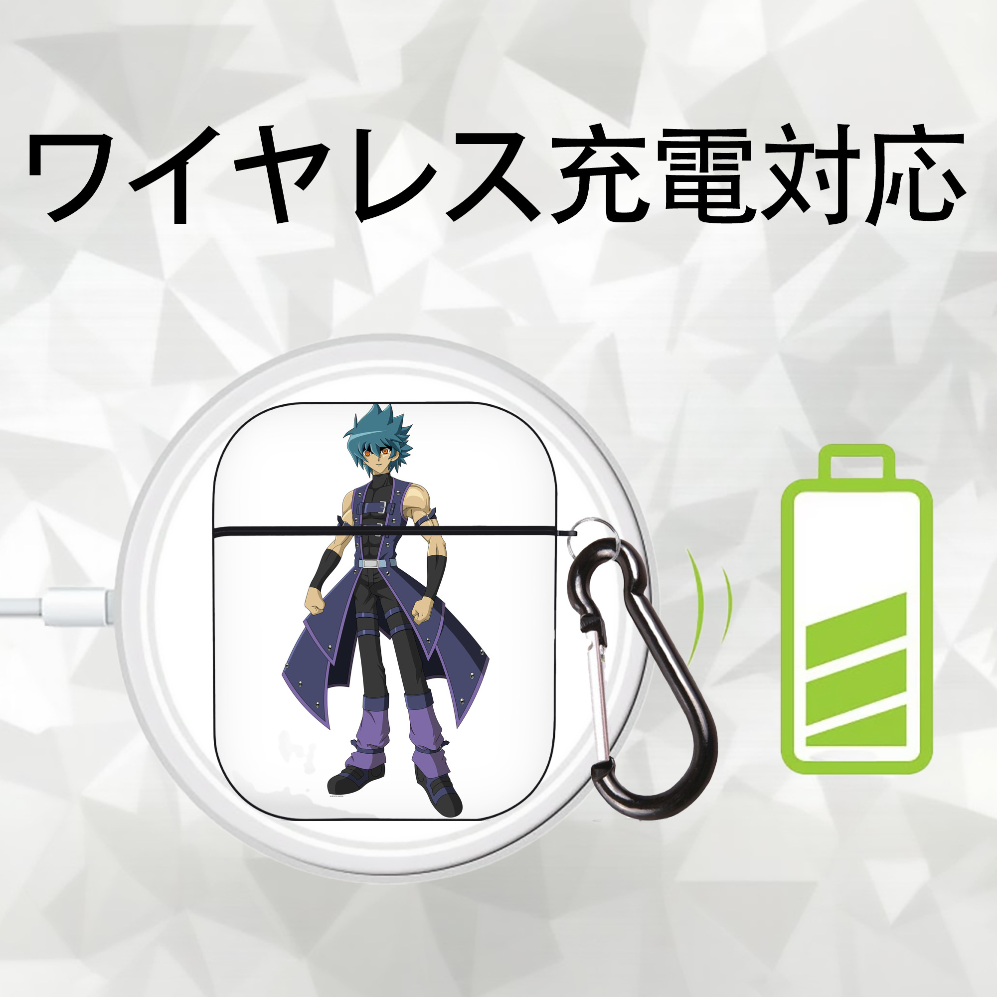 遊☆戯☆王 Yu-Gi-Oh! AirPods 第2世代保護ケース ハードシェル ブラック 耐衝撃・防指紋・カラビナ付き