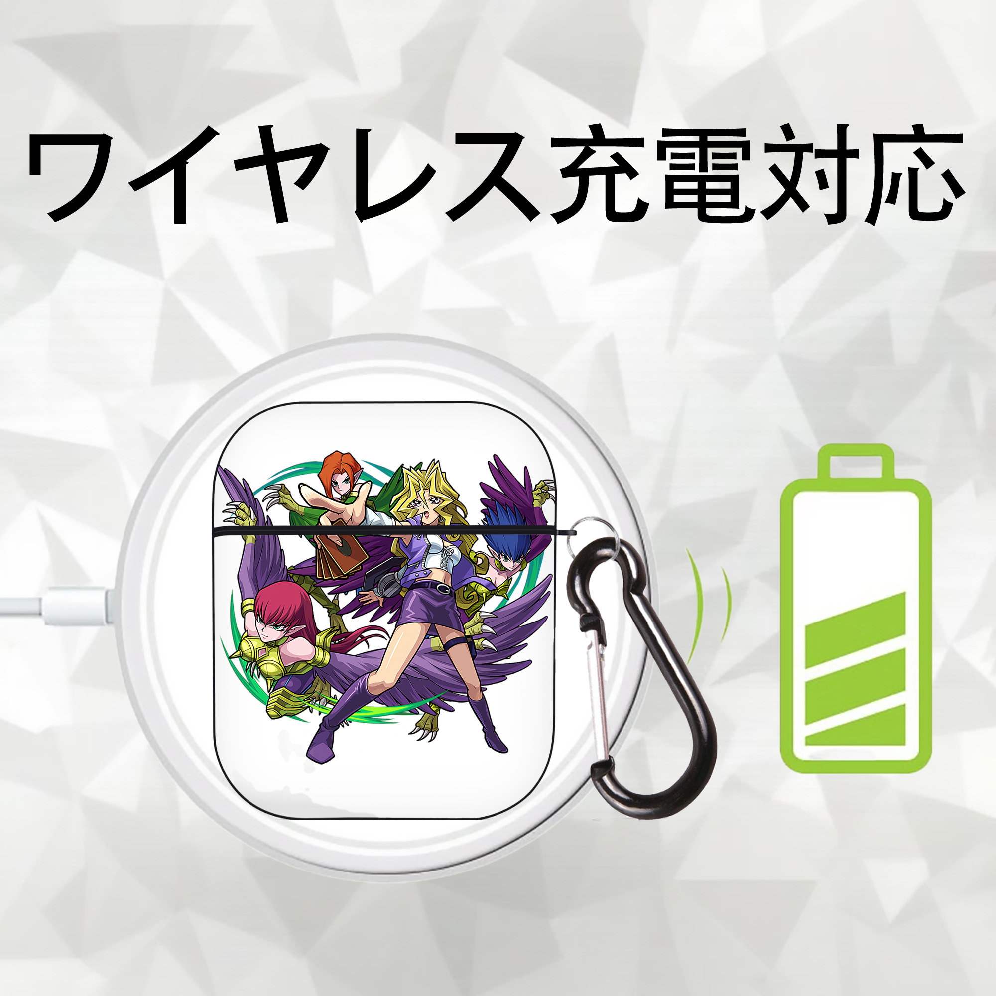 遊☆戯☆王 Yu-Gi-Oh! AirPods 第2世代保護ケース ハードシェル ブラック 耐衝撃・防指紋・カラビナ付き