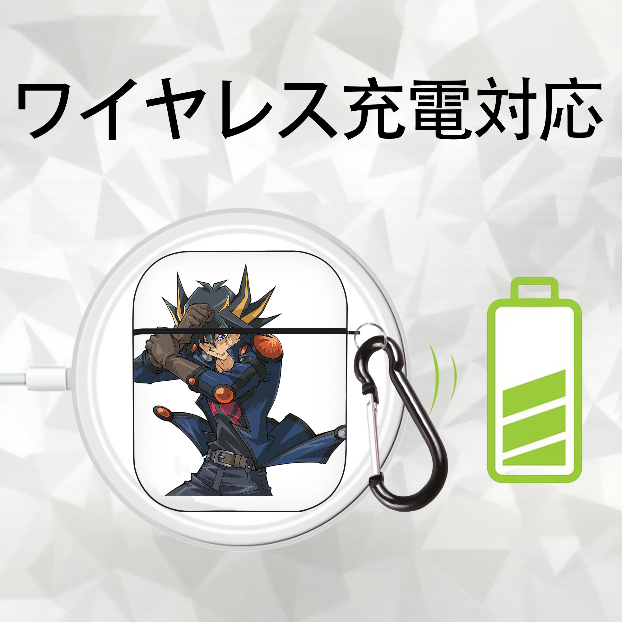 遊☆戯☆王 Yu-Gi-Oh! AirPods 第2世代保護ケース ハードシェル ブラック 耐衝撃・防指紋・カラビナ付き