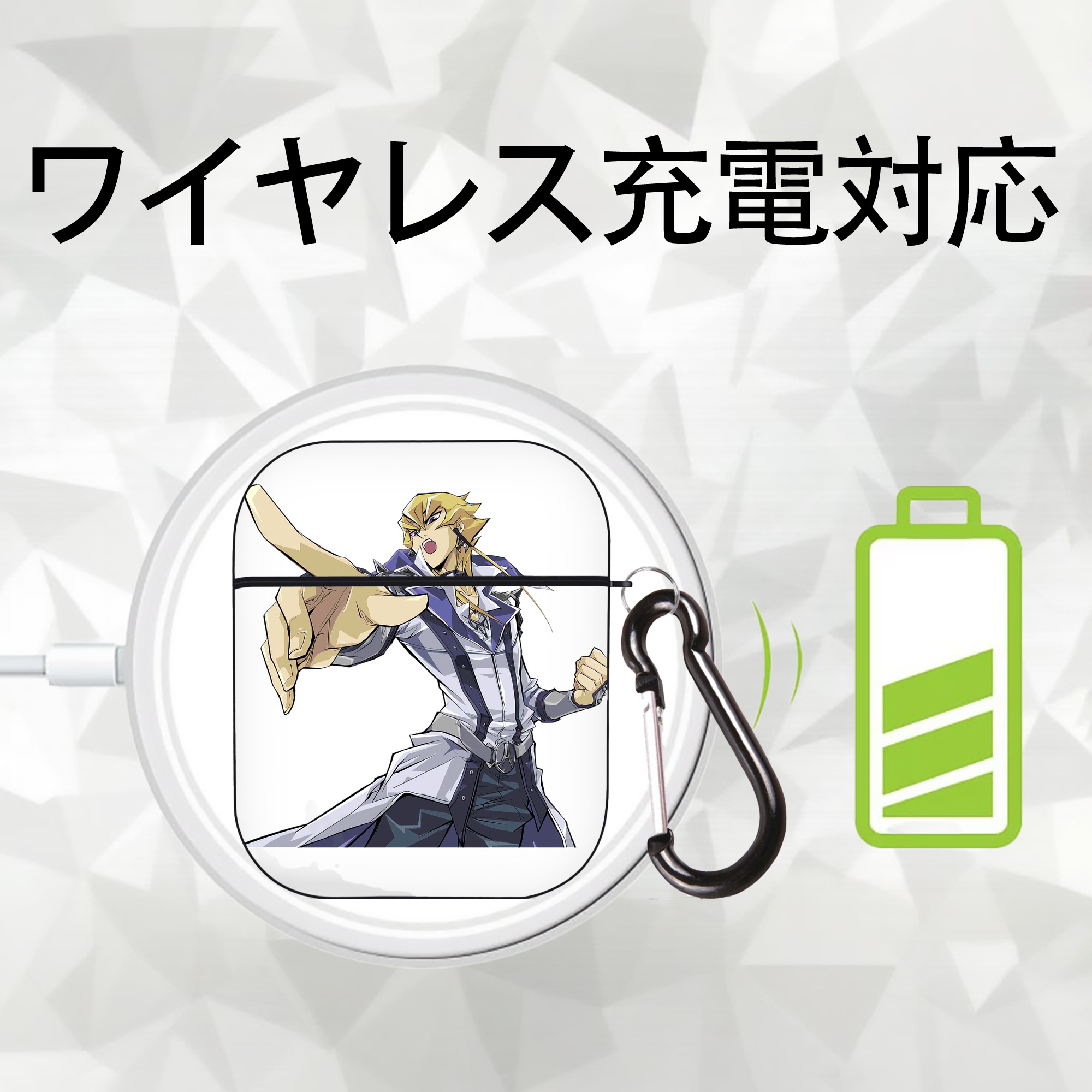 遊☆戯☆王 Yu-Gi-Oh! AirPods 第2世代保護ケース ハードシェル ブラック 耐衝撃・防指紋・カラビナ付き