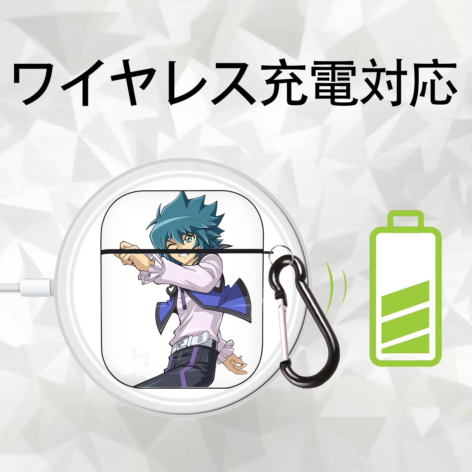 遊☆戯☆王 Yu-Gi-Oh! AirPods 第2世代保護ケース ハードシェル ブラック 耐衝撃・防指紋・カラビナ付き