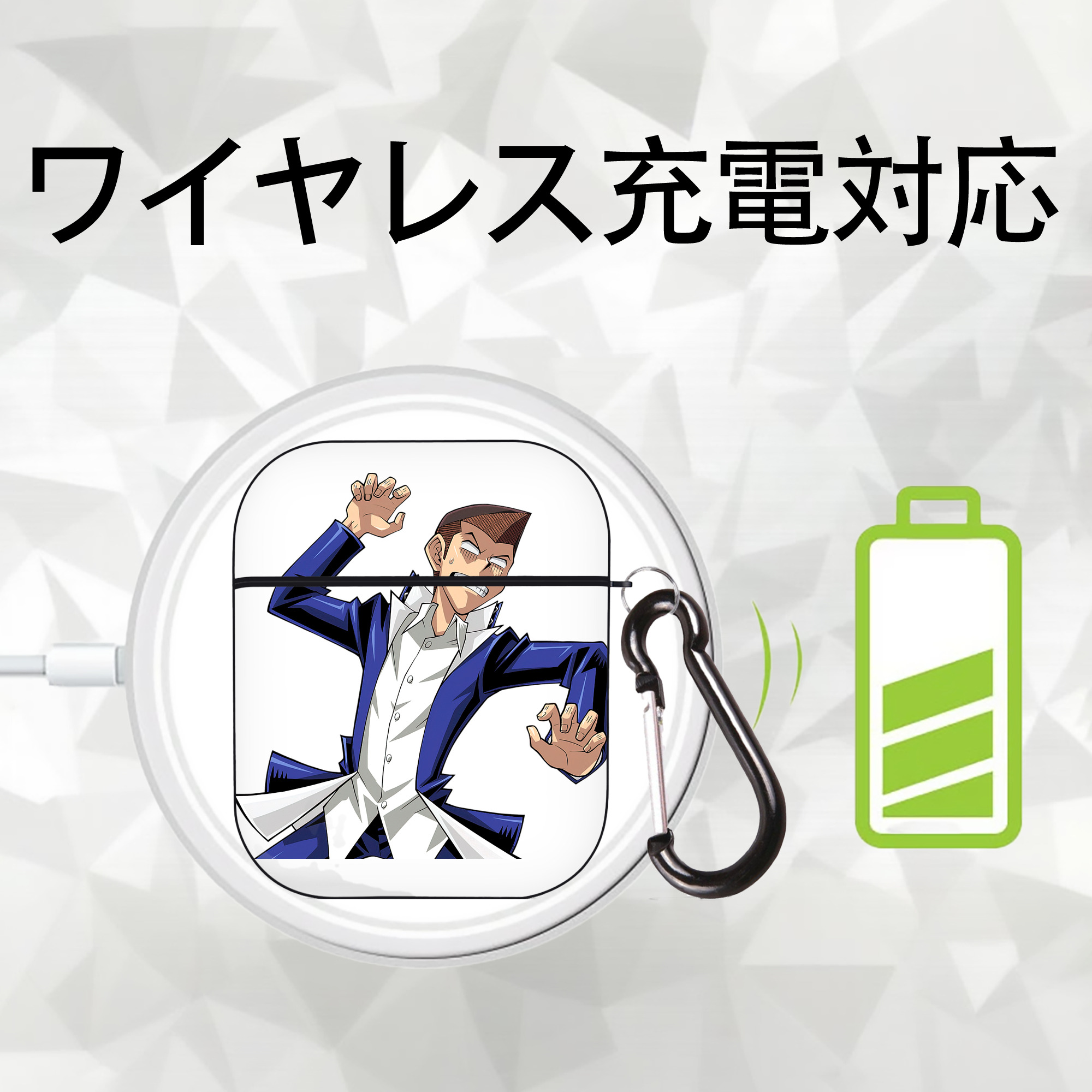 遊☆戯☆王 Yu-Gi-Oh! AirPods 第2世代保護ケース ハードシェル ブラック 耐衝撃・防指紋・カラビナ付き