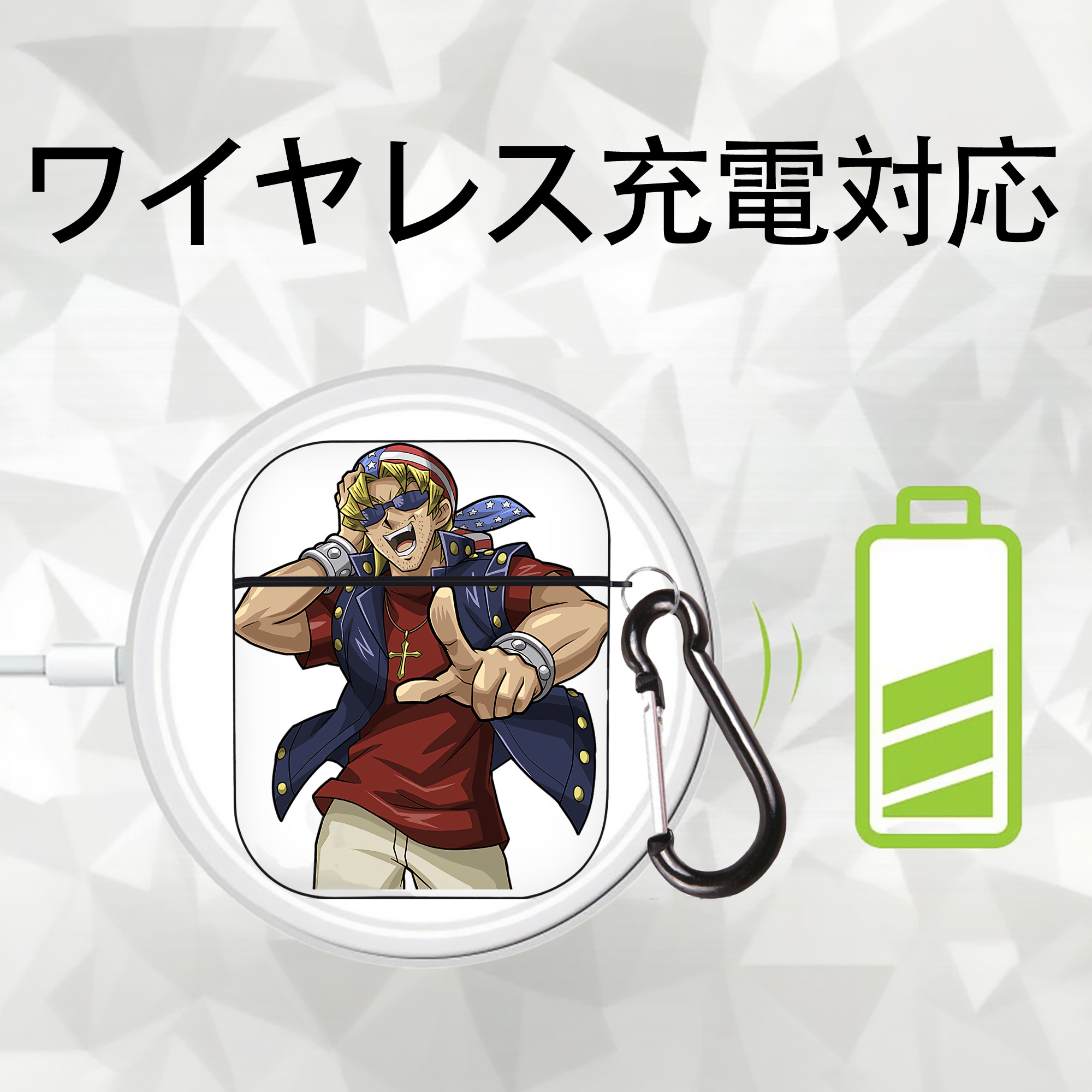遊☆戯☆王 Yu-Gi-Oh! AirPods 第2世代保護ケース ハードシェル ブラック 耐衝撃・防指紋・カラビナ付き